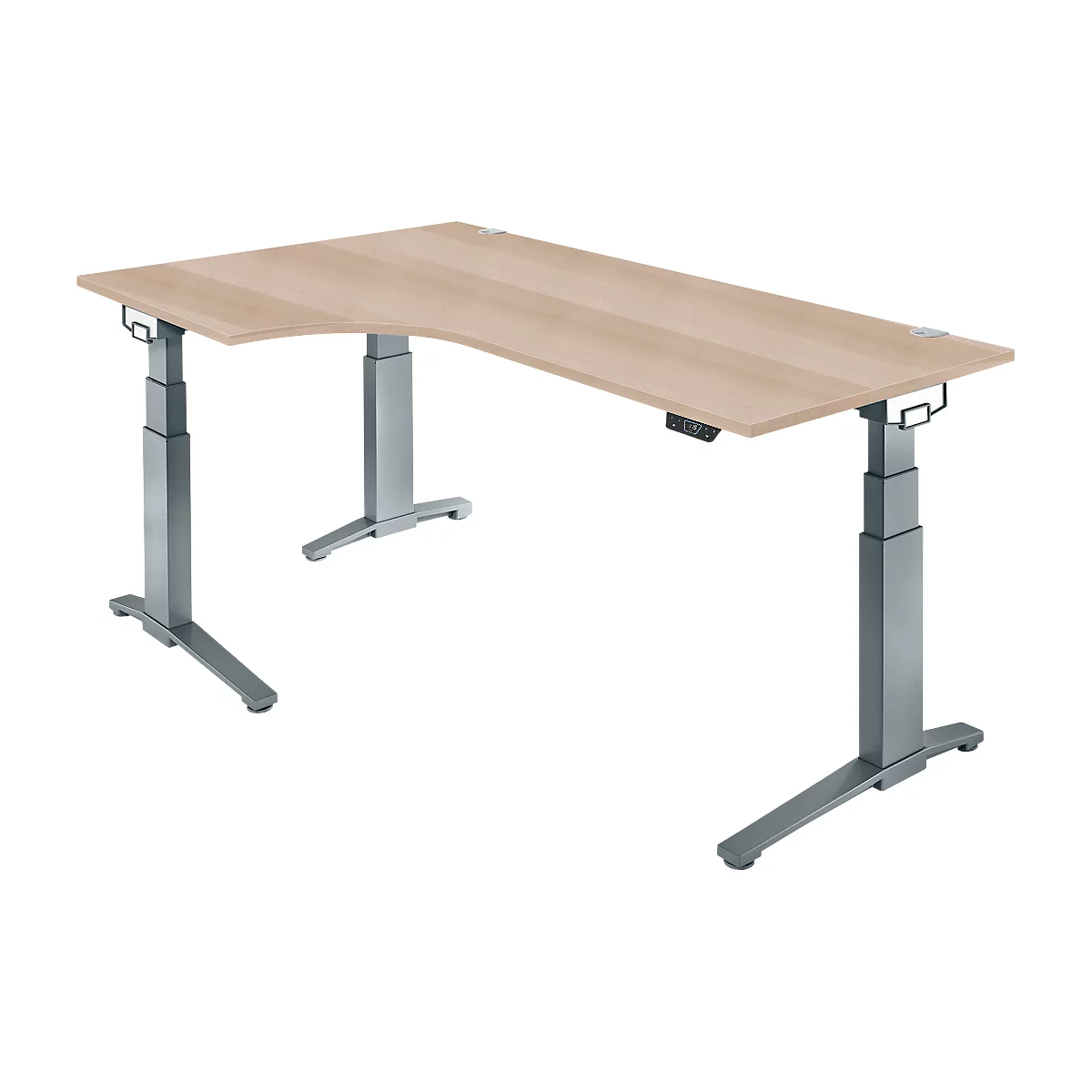 Schäfer Shop Genius Schreibtisch ERGOSTYLE S, 90°, Ansatz links, elektrisch höhenverstellbar, C-Fuß, zweistufig, B 2000 x T 800 x H 645-1305 mm, inkl. Memory Master, Eiche/anthrazit