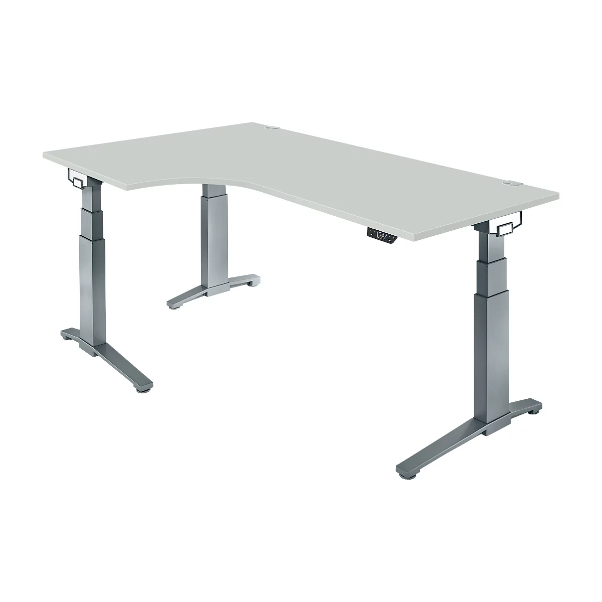 Schäfer Shop Genius Schreibtisch ERGOSTYLE S, 90°, Ansatz links, elektrisch höhenverstellbar, C-Fuß, zweistufig, B 2000 x T 800 x H 645-1305 mm, inkl. Memory Master, lichtgrau/anthrazit