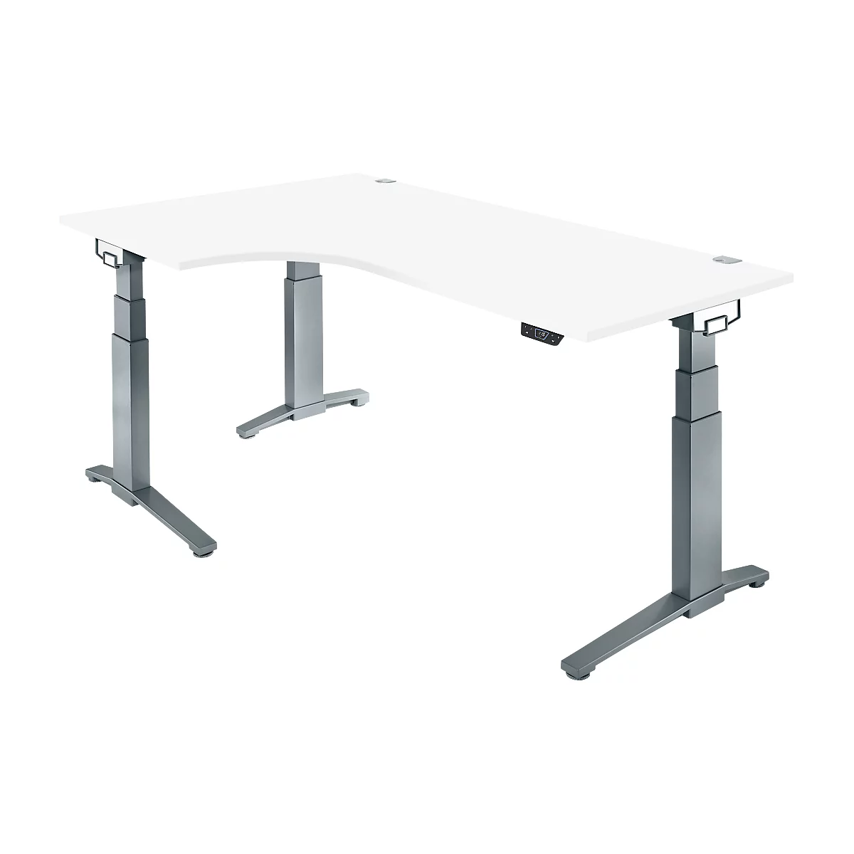 Schäfer Shop Genius Schreibtisch ERGOSTYLE S, 90°, Ansatz links, elektrisch höhenverstellbar, C-Fuß, zweistufig, B 2000 x T 800 x H 645-1305 mm, inkl. Memory Master, weiß/anthrazit