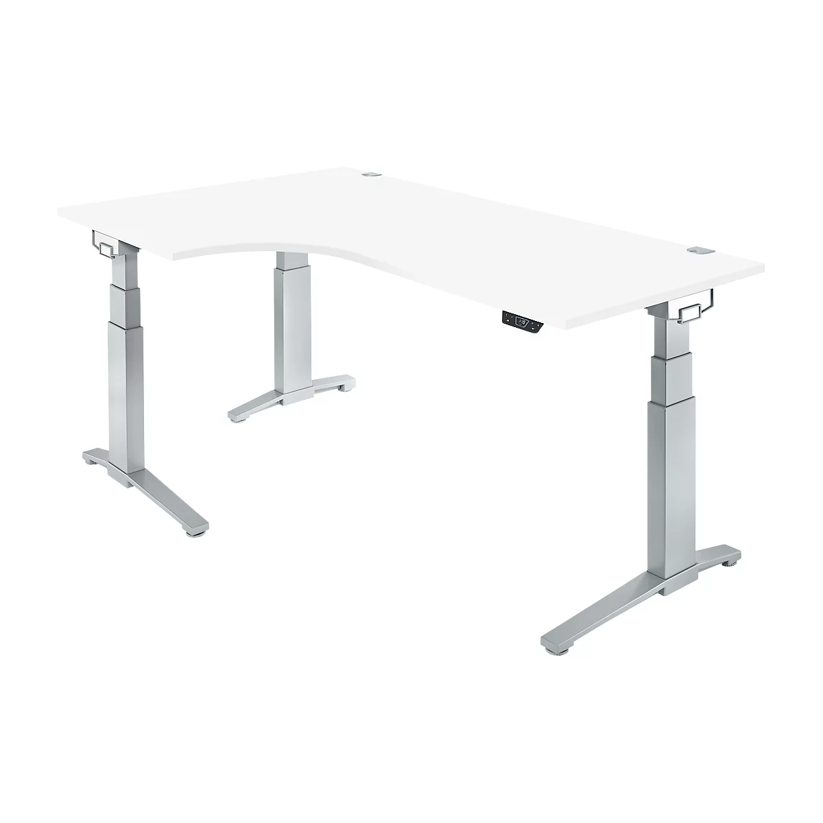 Schäfer Shop Genius Schreibtisch ERGOSTYLE S, 90°, Ansatz links, elektrisch höhenverstellbar, C-Fuß, zweistufig, B 2000 x T 800 x H 645-1305 mm, inkl. Memory Master, weiß/weißaluminium