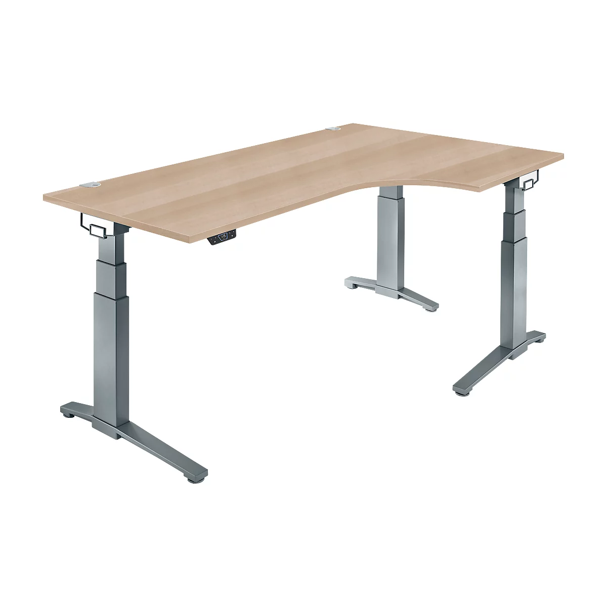 Schäfer Shop Genius Schreibtisch ERGOSTYLE S, 90°, Ansatz rechts, elektrisch höhenverstellbar, C-Fuß, zweistufig, B 2000 x T 800 x H 645-1305 mm, inkl. Memory Master, Eiche/anthrazit