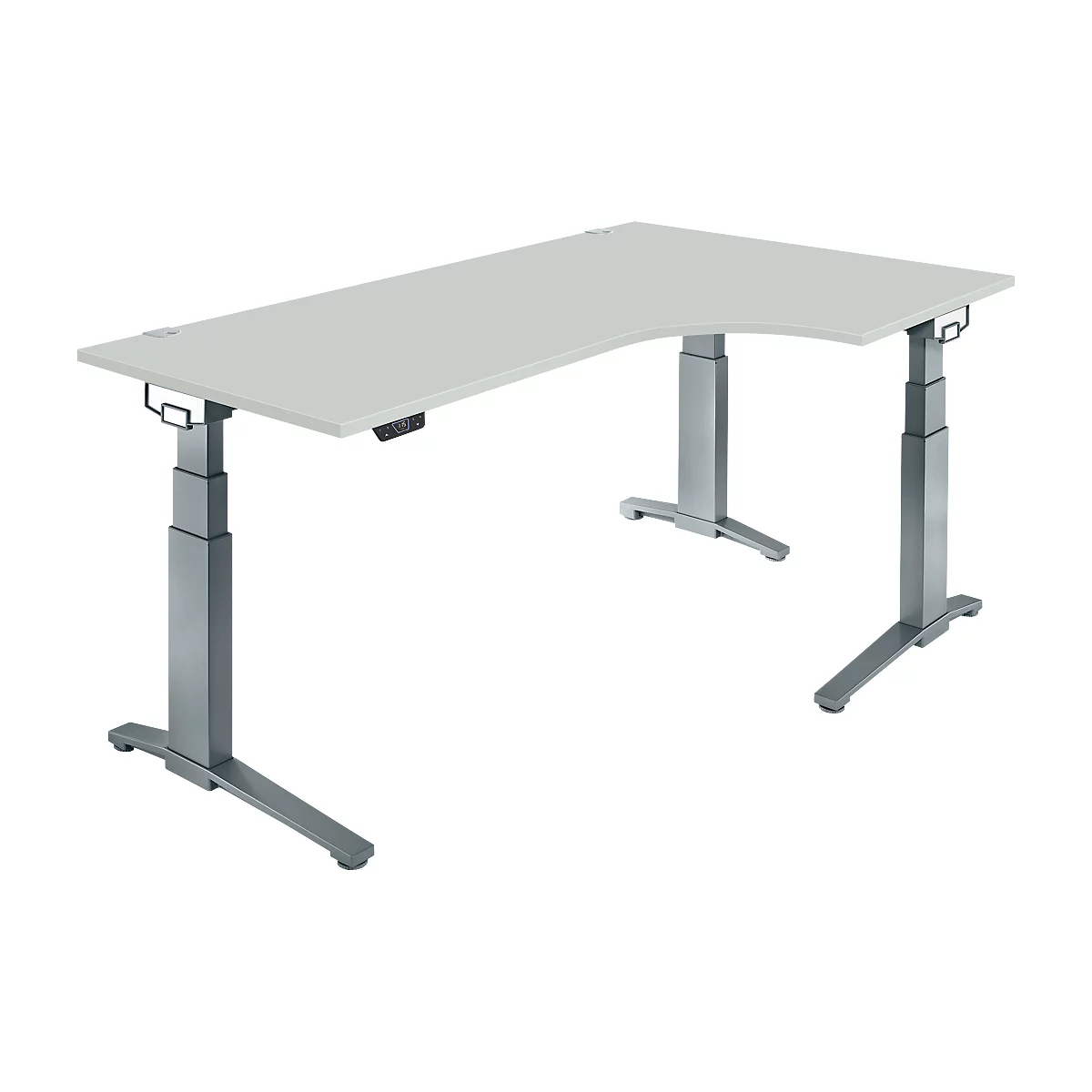 Schäfer Shop Genius Schreibtisch ERGOSTYLE S, 90°, Ansatz rechts, elektrisch höhenverstellbar, C-Fuß, zweistufig, B 2000 x T 800 x H 645-1305 mm, inkl. Memory Master, lichtgrau/anthrazit