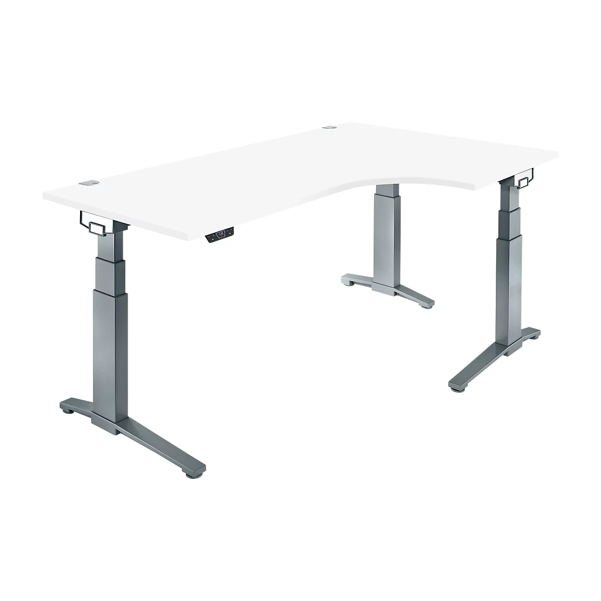 Schäfer Shop Genius Schreibtisch ERGOSTYLE S, 90°, Ansatz rechts, elektrisch höhenverstellbar, C-Fuß, zweistufig, B 2000 x T 800 x H 645-1305 mm, inkl. Memory Master, weiß/anthrazit