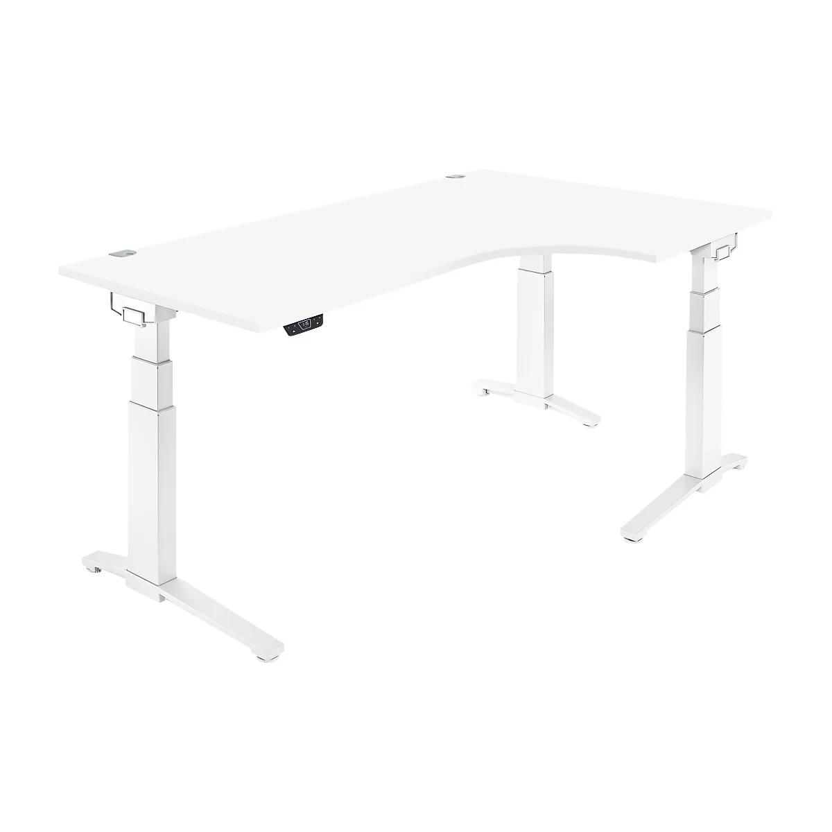Schäfer Shop Genius Schreibtisch ERGOSTYLE S, 90°, Ansatz rechts, elektrisch höhenverstellbar, C-Fuß, zweistufig, B 2000 x T 800 x H 645-1305 mm, inkl. Memory Master, weiß/weiß