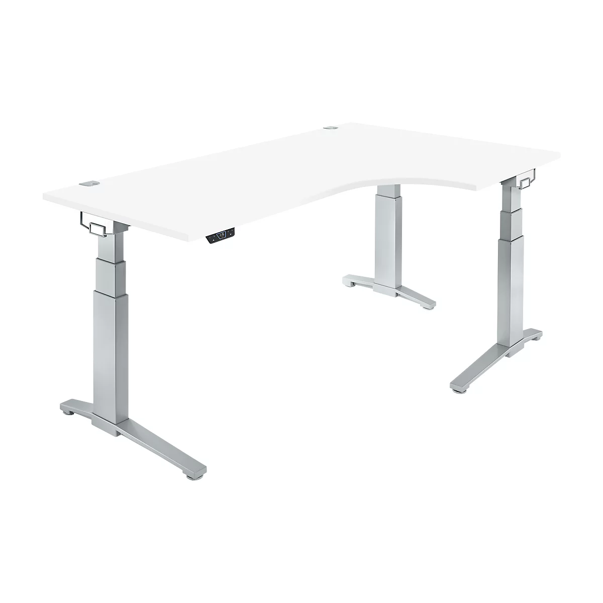 Schäfer Shop Genius Schreibtisch ERGOSTYLE S, 90°, Ansatz rechts, elektrisch höhenverstellbar, C-Fuß, zweistufig, B 2000 x T 800 x H 645-1305 mm, inkl. Memory Master, weiß/weißaluminium