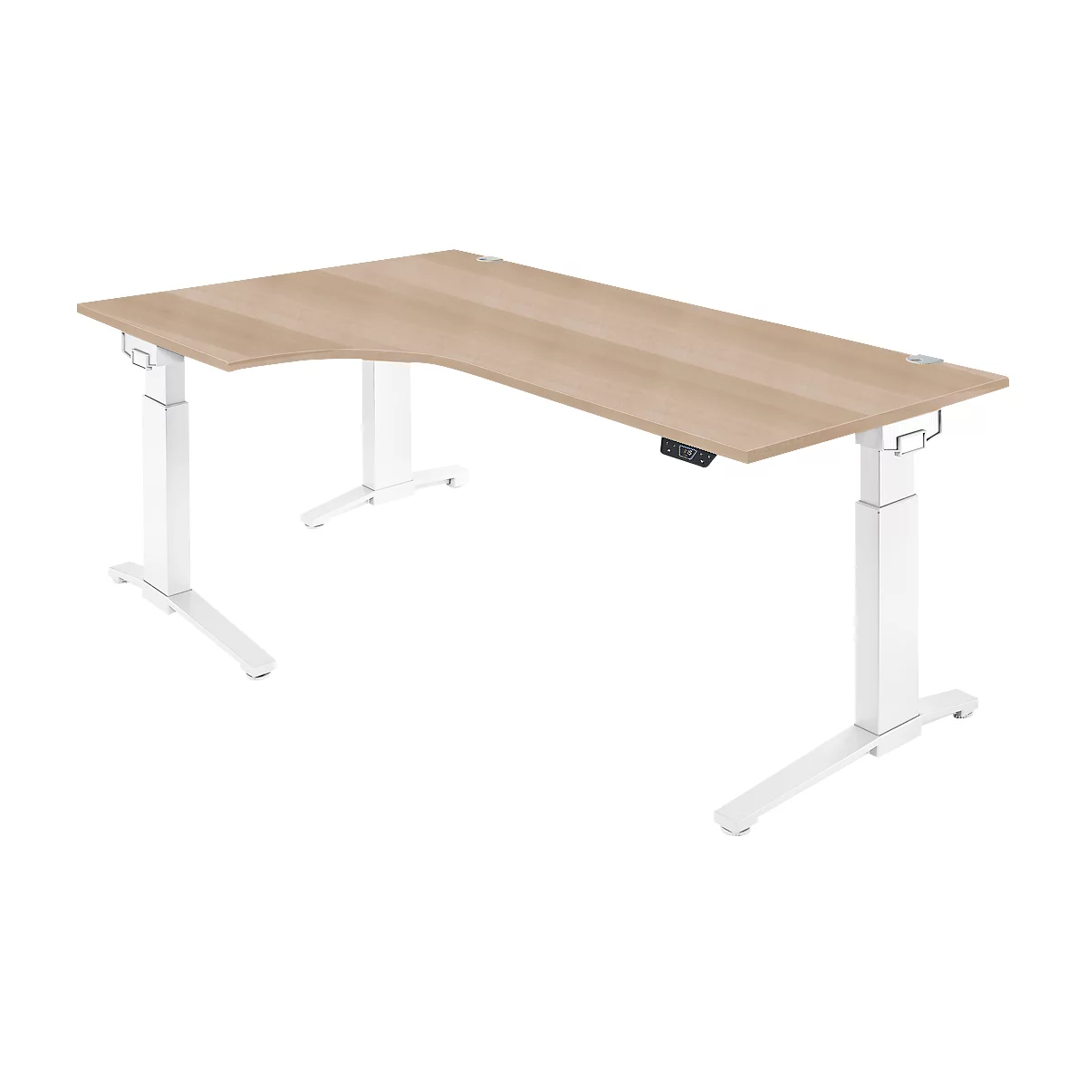 Schäfer Shop Genius Schreibtisch ERGOSTYLE S, 90°, elektrisch höhenverstellbar, Ansatz links, C-Fuß, einstufig, B 2000 x T 800 x H 715 - 1182 mm, inkl. Memory Master, Eiche/weiß