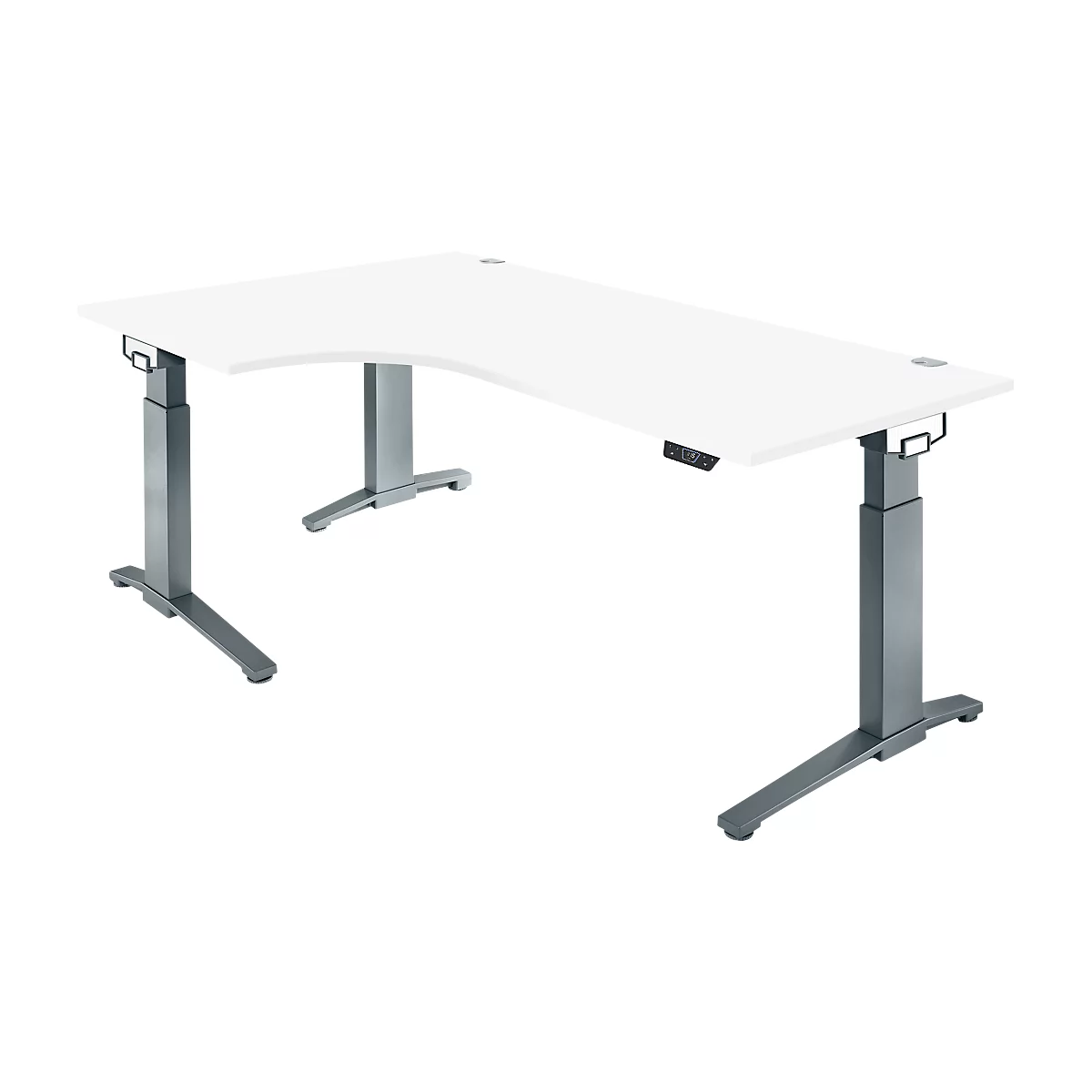 Schäfer Shop Genius Schreibtisch ERGOSTYLE S, 90°, elektrisch höhenverstellbar, Ansatz links, C-Fuß, einstufig, B 2000 x T 800 x H 715 - 1182 mm, inkl. Memory Master, weiß/anthrazit