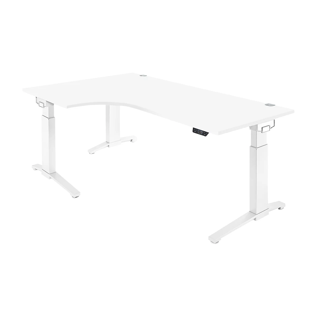 Schäfer Shop Genius Schreibtisch ERGOSTYLE S, 90°, elektrisch höhenverstellbar, Ansatz links, C-Fuß, einstufig, B 2000 x T 800 x H 715 - 1182 mm, inkl. Memory Master, weiß/weiß