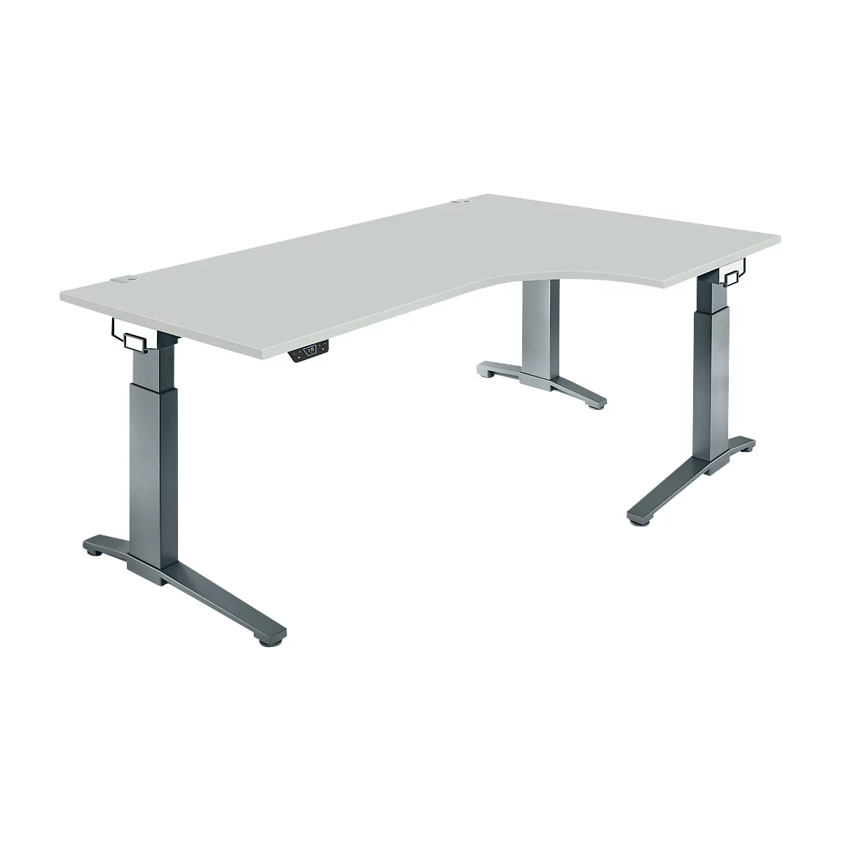 Schäfer Shop Genius Schreibtisch ERGOSTYLE S, 90°, elektrisch höhenverstellbar, Ansatz rechts, C-Fuß, einstufig, B 2000 x T 800 x H 715 - 1182 mm, inkl. Memory Master, lichtgrau/anthrazit
