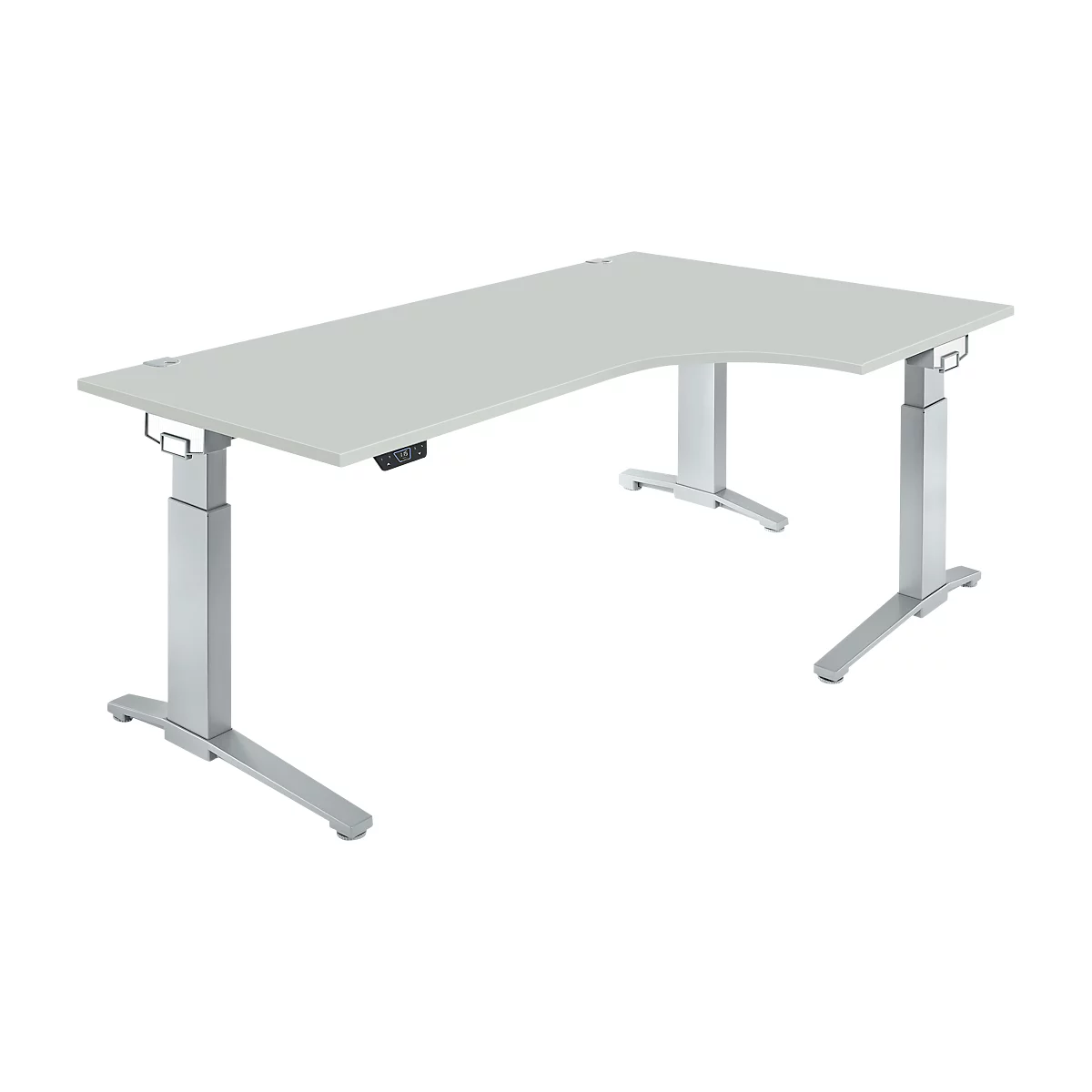 Schäfer Shop Genius Schreibtisch ERGOSTYLE S, 90°, elektrisch höhenverstellbar, Ansatz rechts, C-Fuß, einstufig, B 2000 x T 800 x H 715 - 1182 mm, inkl. Memory Master, lichtgrau/weißaluminium