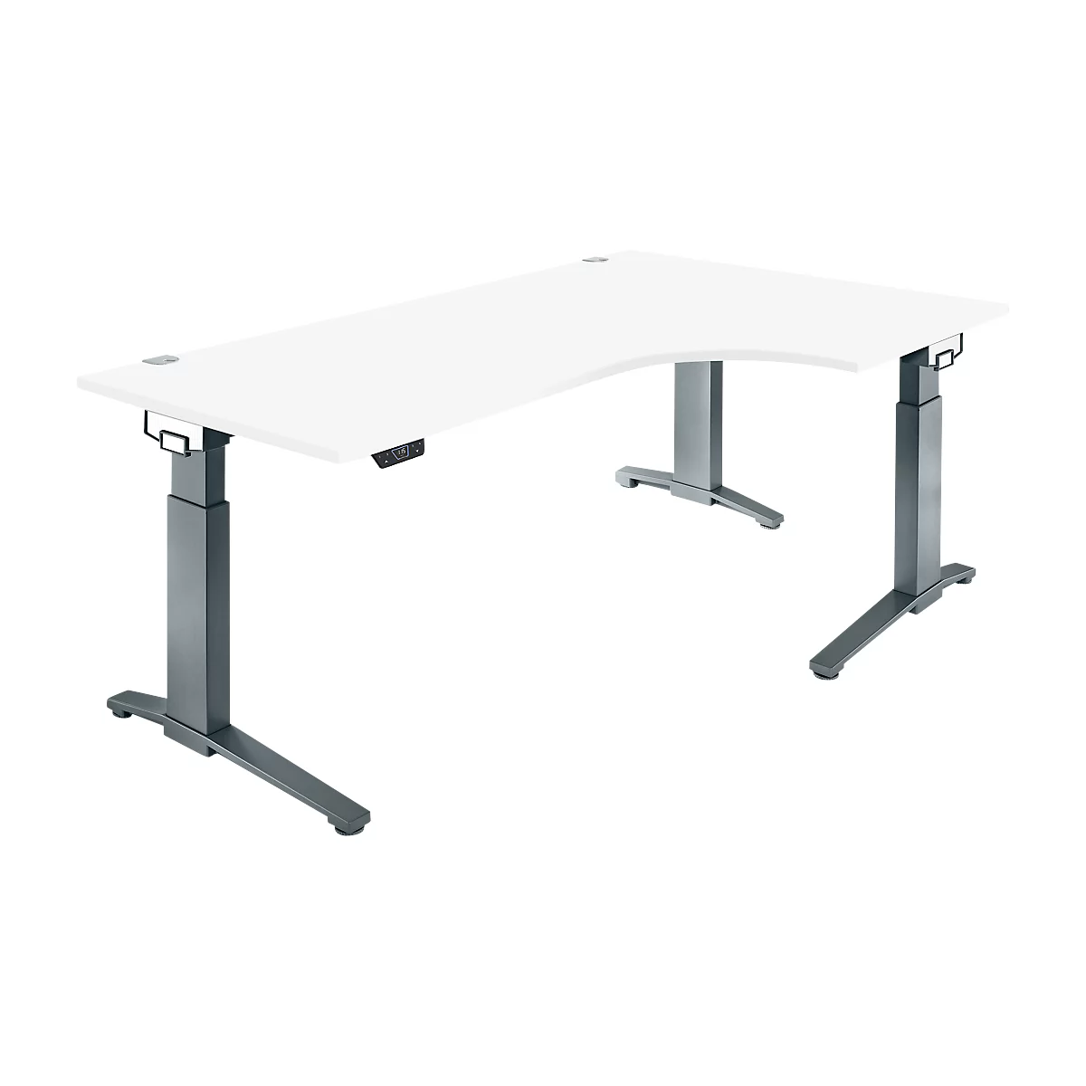 Schäfer Shop Genius Schreibtisch ERGOSTYLE S, 90°, elektrisch höhenverstellbar, Ansatz rechts, C-Fuß, einstufig, B 2000 x T 800 x H 715 - 1182 mm, inkl. Memory Master, weiß/anthrazit