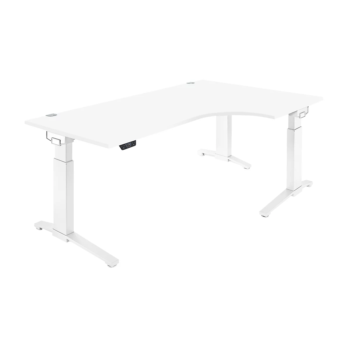 Schäfer Shop Genius Schreibtisch ERGOSTYLE S, 90°, elektrisch höhenverstellbar, Ansatz rechts, C-Fuß, einstufig, B 2000 x T 800 x H 715 - 1182 mm, inkl. Memory Master, weiß/weiß