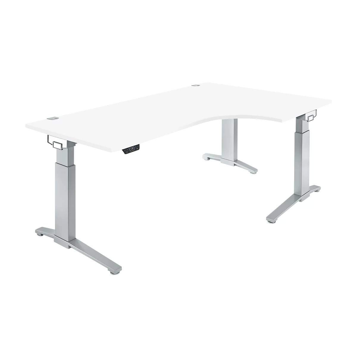Schäfer Shop Genius Schreibtisch ERGOSTYLE S, 90°, elektrisch höhenverstellbar, Ansatz rechts, C-Fuß, einstufig, B 2000 x T 800 x H 715 - 1182 mm, inkl. Memory Master, weiß/weißaluminium