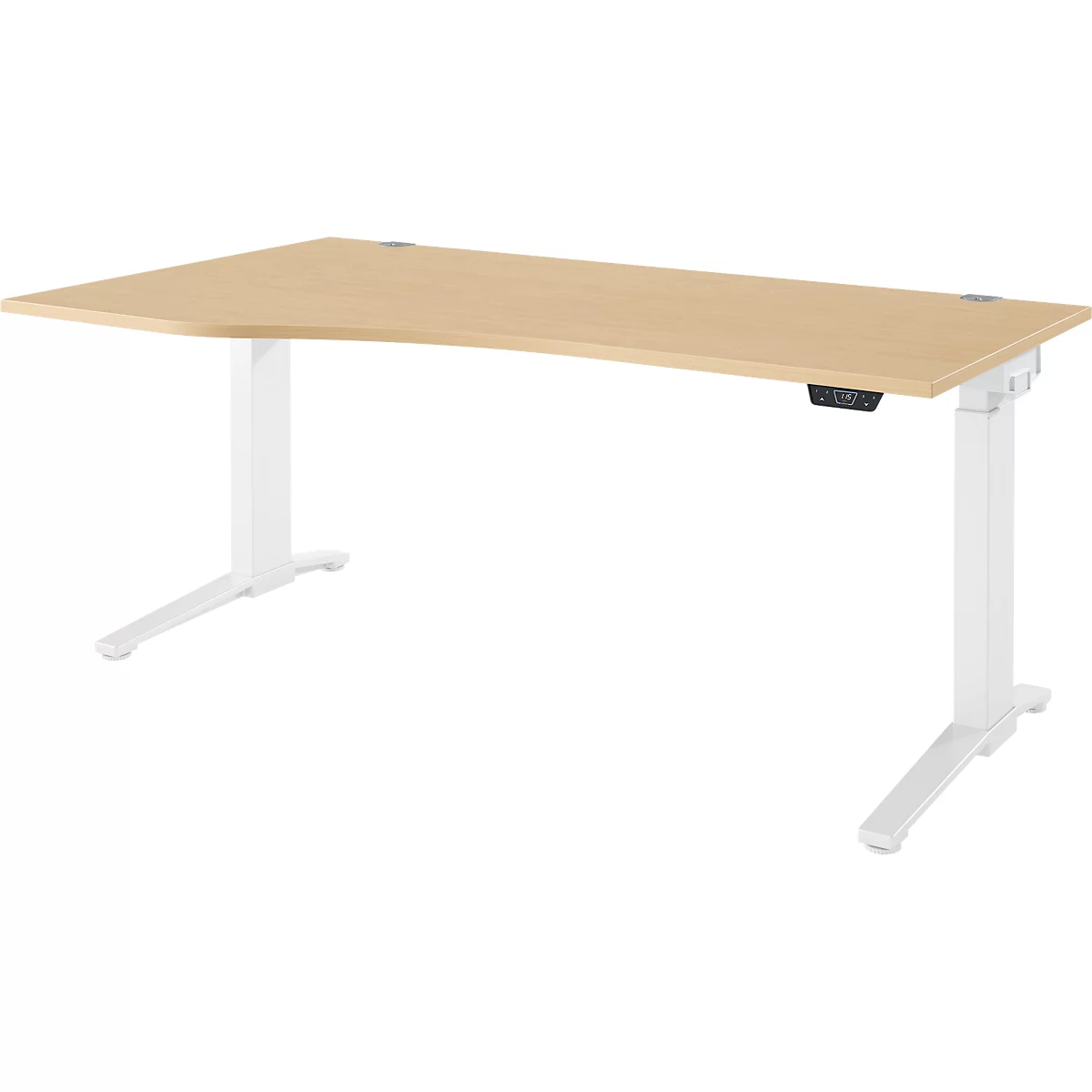 Schäfer Shop Genius Schreibtisch ERGOSTYLE S, elektrisch höhenverstellbar, Ansatz links, C-Fuß, B 1800 x T 800/1000 x H 715-1182 mm, inkl. Memory Master, Ahorn/weiß