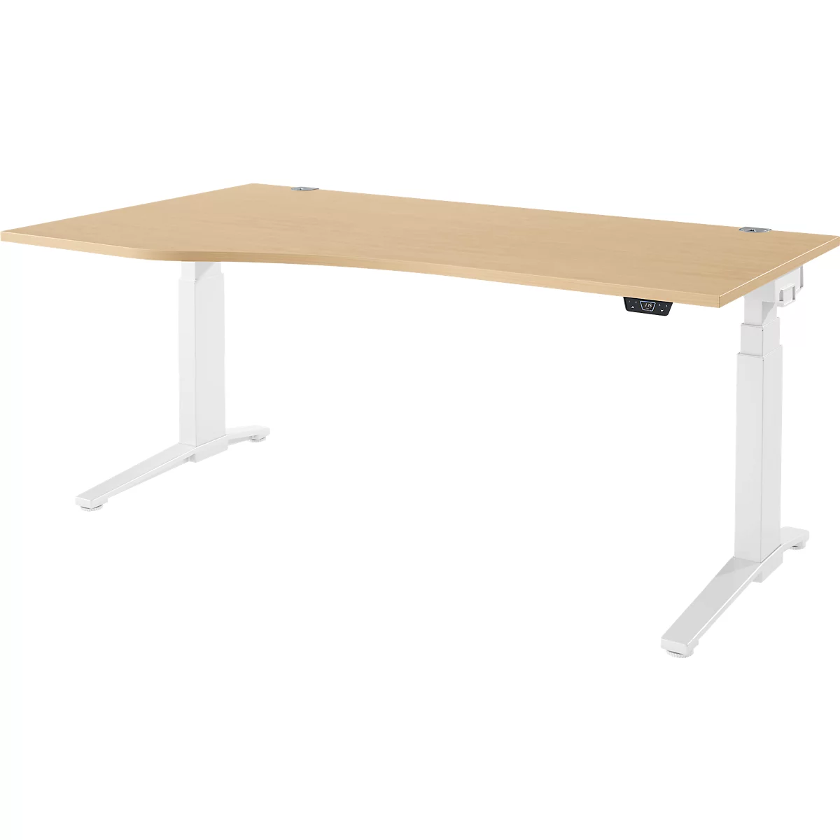 Schäfer Shop Genius Schreibtisch ERGOSTYLE S, elektrisch höhenverstellbar, Ansatz links, zweistufig, C-Fuß, B 1800 x T 800/1000 x H 645-1305 mm, inkl. Memory Master, Ahorn/weiß