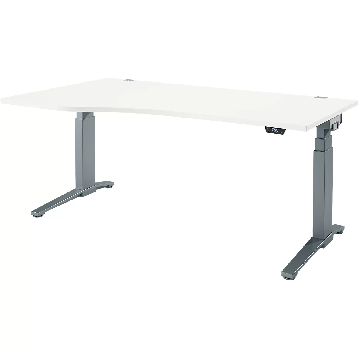 Schäfer Shop Genius Schreibtisch ERGOSTYLE S, elektrisch höhenverstellbar, Ansatz links, zweistufig, C-Fuß, B 1800 x T 800/1000 x H 645-1305 mm, inkl. Memory Master, weiß/anthrazit