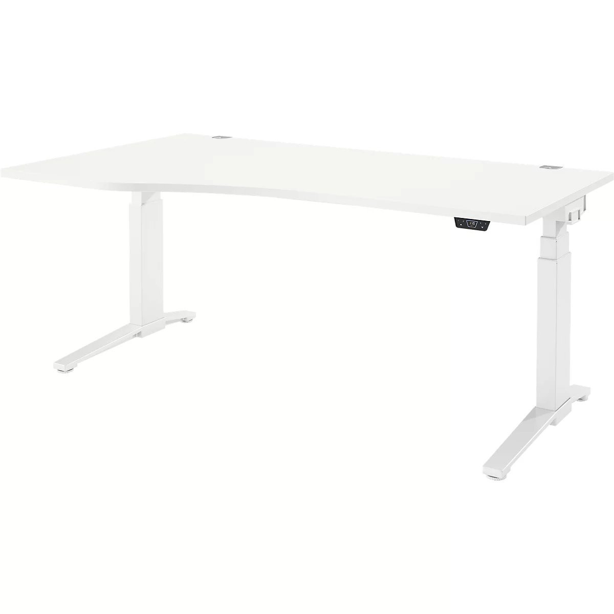Schäfer Shop Genius Schreibtisch ERGOSTYLE S, elektrisch höhenverstellbar, Ansatz links, zweistufig, C-Fuß, B 1800 x T 800/1000 x H 645-1305 mm, inkl. Memory Master, weiß/weiß