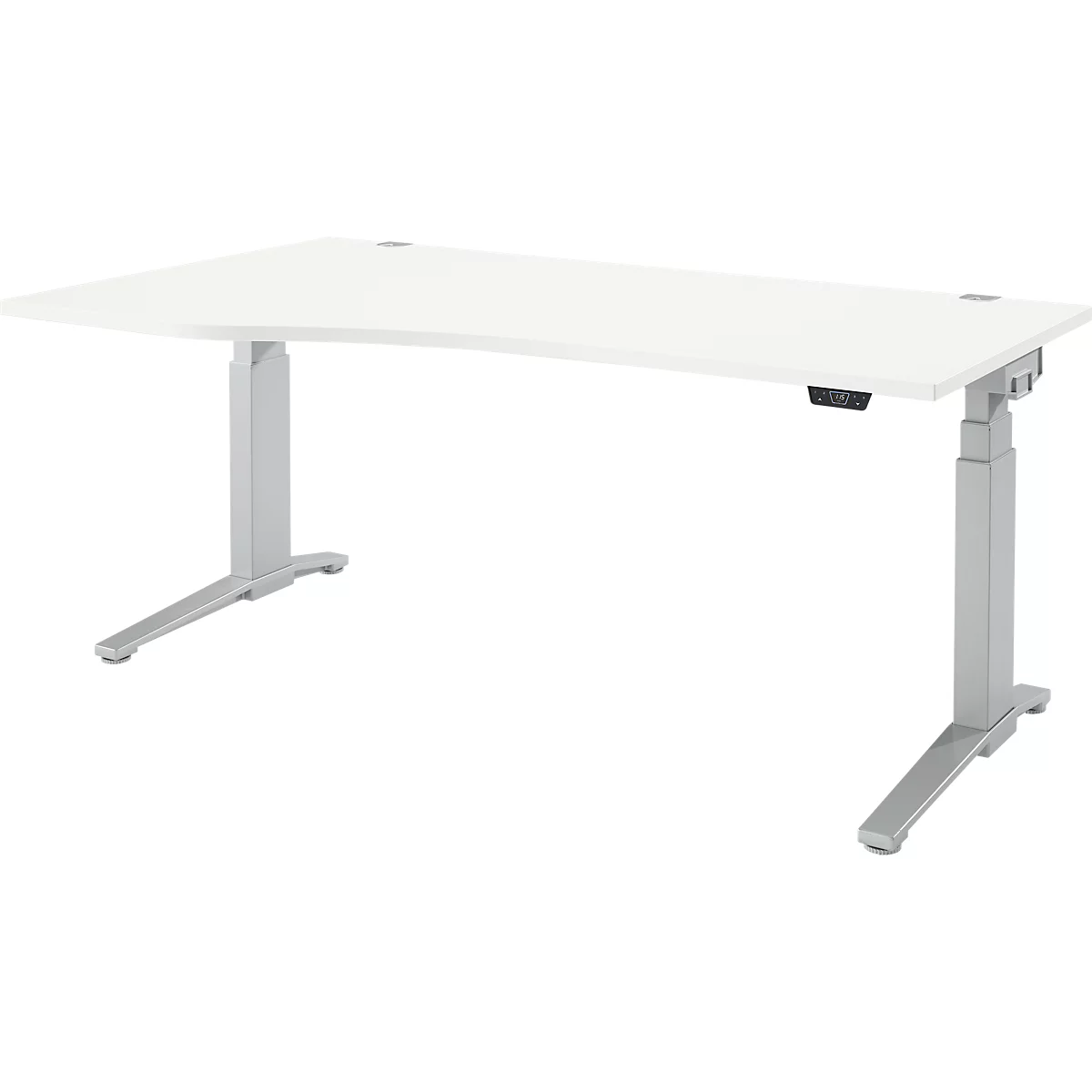 Schäfer Shop Genius Schreibtisch ERGOSTYLE S, elektrisch höhenverstellbar, Ansatz links, zweistufig, C-Fuß, B 1800 x T 800/1000 x H 645-1305 mm, inkl. Memory Master, weiß/weißaluminium