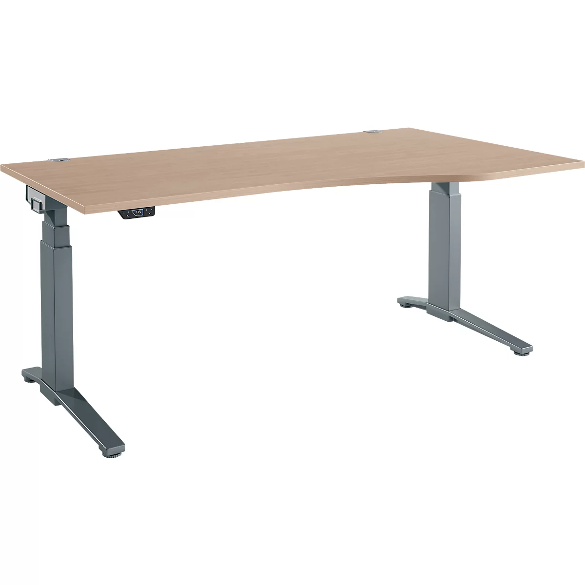 Schäfer Shop Genius Schreibtisch ERGOSTYLE S, elektrisch höhenverstellbar, Ansatz rechts, zweistufig, C-Fuß, B 1800 x T 800/1000 x H 645-1305 mm, inkl. Memory Master, Eiche/anthrazit