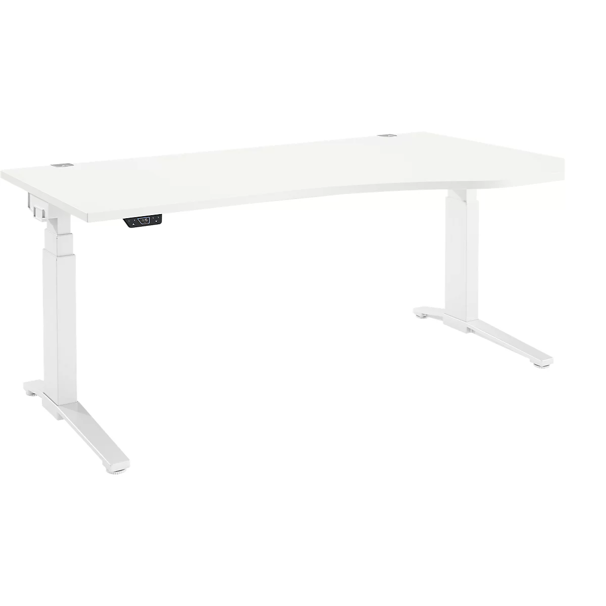 Schäfer Shop Genius Schreibtisch ERGOSTYLE S, elektrisch höhenverstellbar, Ansatz rechts, zweistufig, C-Fuß, B 1800 x T 800/1000 x H 645-1305 mm, inkl. Memory Master, weiß/weiß
