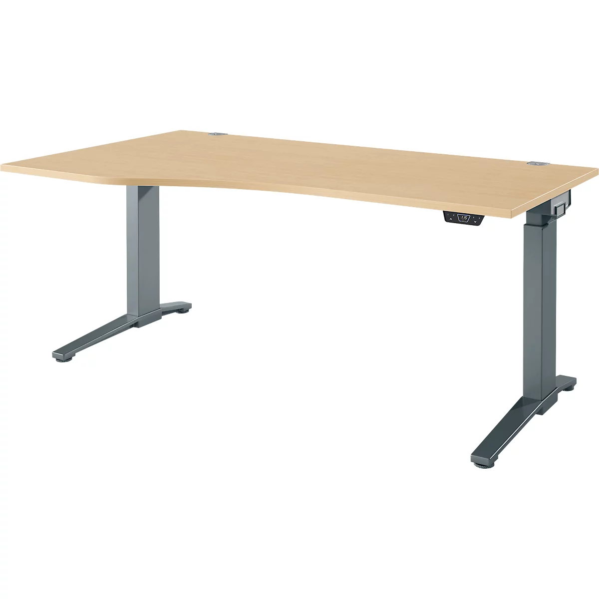 Schäfer Shop Genius Schreibtisch ERGOSTYLE S, elektrisch höhenverstellbar, einstufig, Ansatz links, C-Fuß, B 1800 x T 800/1000 x H 715-1182 mm, inkl. Memory Master, Ahorn/anthrazit