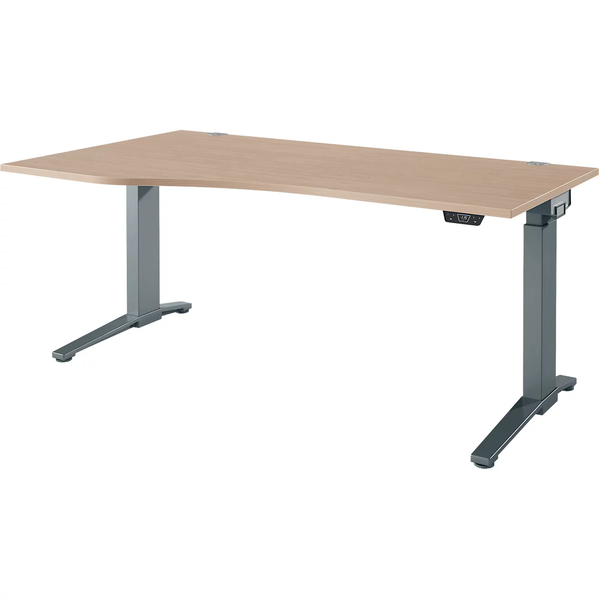 Schäfer Shop Genius Schreibtisch ERGOSTYLE S, elektrisch höhenverstellbar, einstufig, Ansatz links, C-Fuß, B 1800 x T 800/1000 x H 715-1182 mm, inkl. Memory Master, Eiche/anthrazit