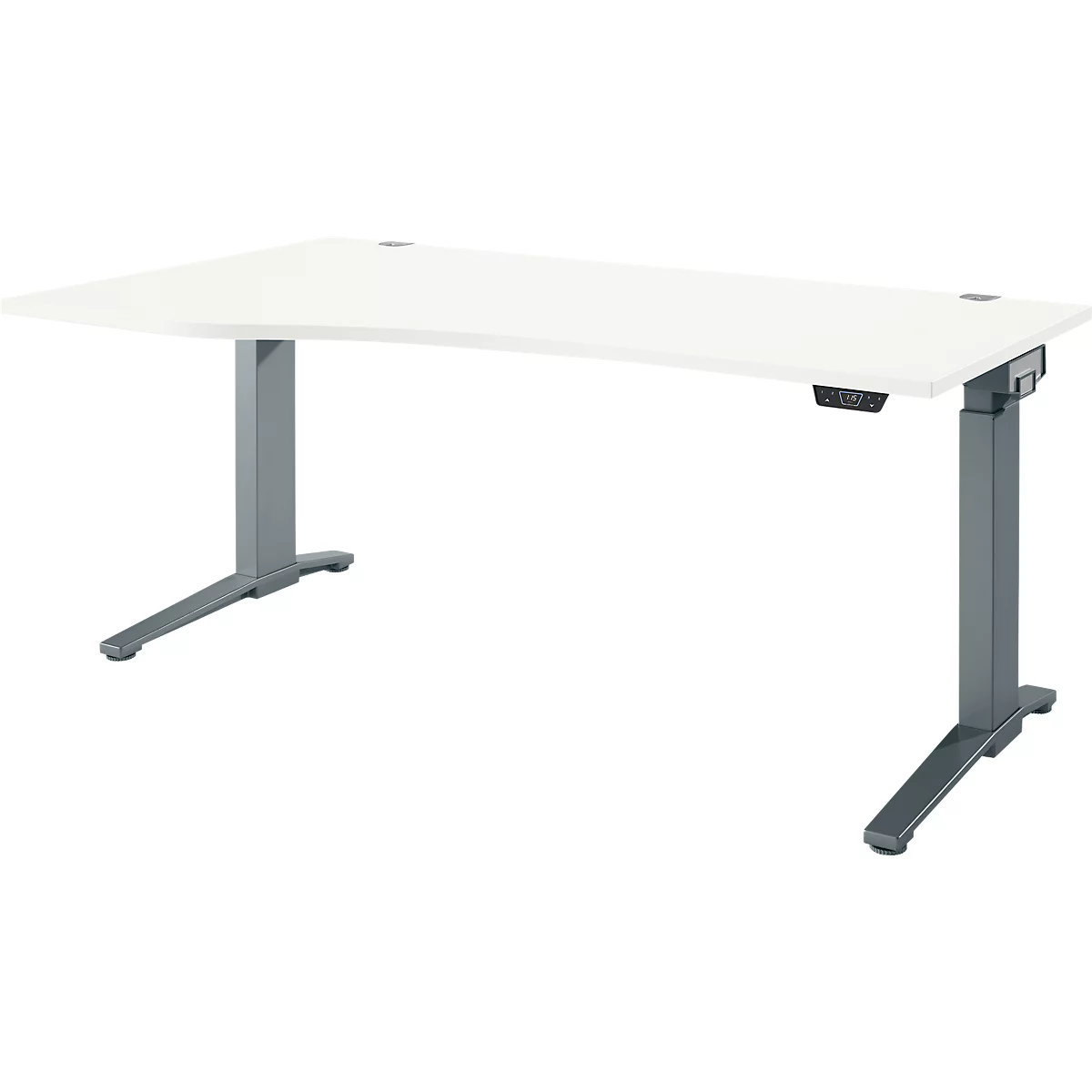 Schäfer Shop Genius Schreibtisch ERGOSTYLE S, elektrisch höhenverstellbar, einstufig, Ansatz links, C-Fuß, B 1800 x T 800/1000 x H 715-1182 mm, inkl. Memory Master, weiß/anthrazit