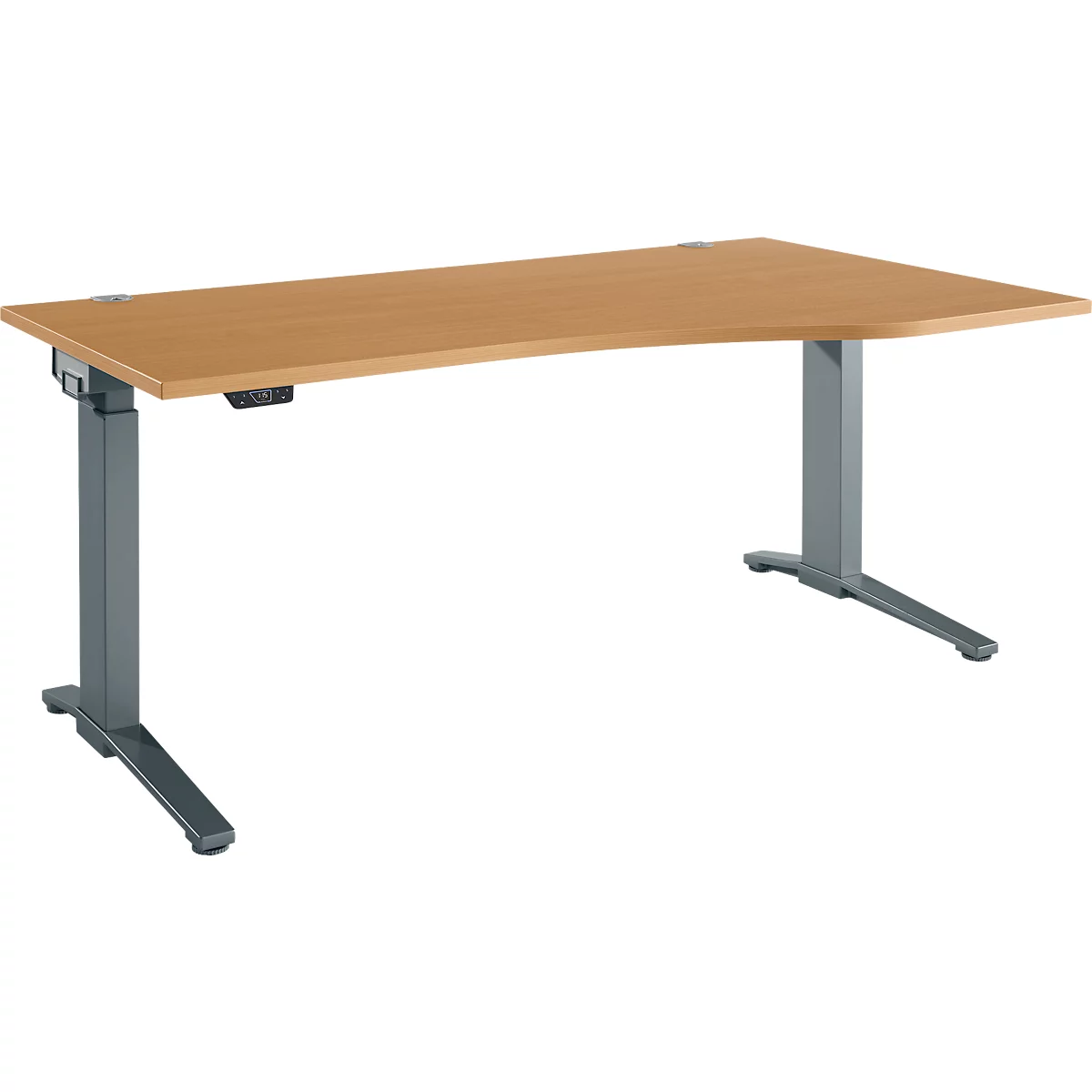 Schäfer Shop Genius Schreibtisch ERGOSTYLE S, elektrisch höhenverstellbar, einstufig, Ansatz rechts, C-Fuß, B 1800 x T 800/1000 x H 715-1182 mm, inkl. Memory Master, Buche/anthrazit