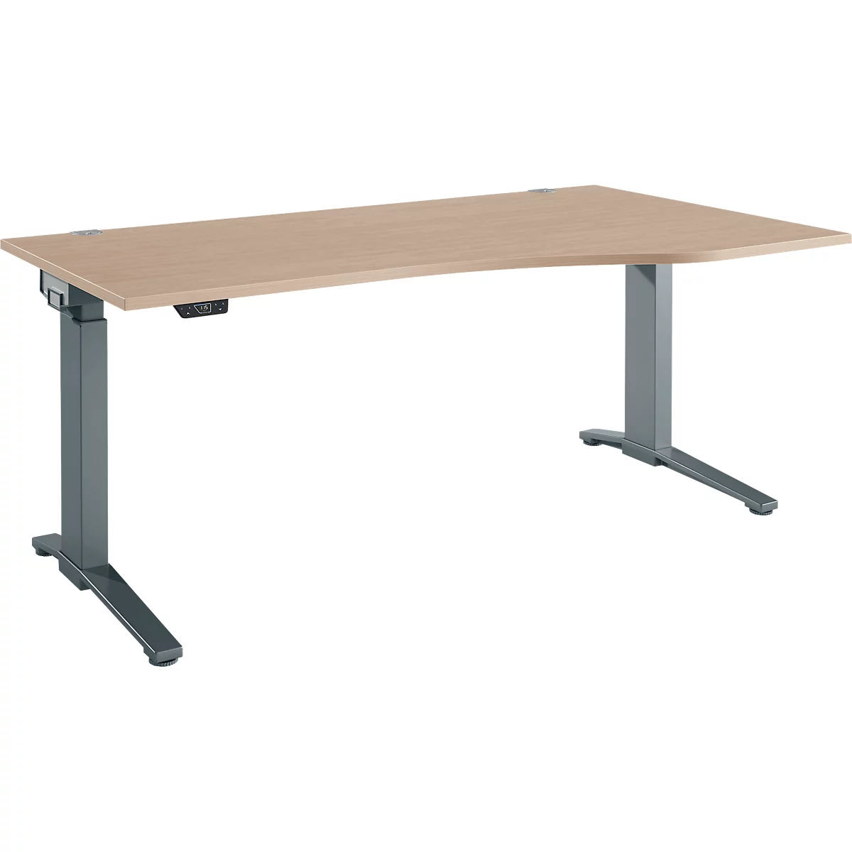 Schäfer Shop Genius Schreibtisch ERGOSTYLE S, elektrisch höhenverstellbar, einstufig, Ansatz rechts, C-Fuß, B 1800 x T 800/1000 x H 715-1182 mm, inkl. Memory Master, Eiche/anthrazit