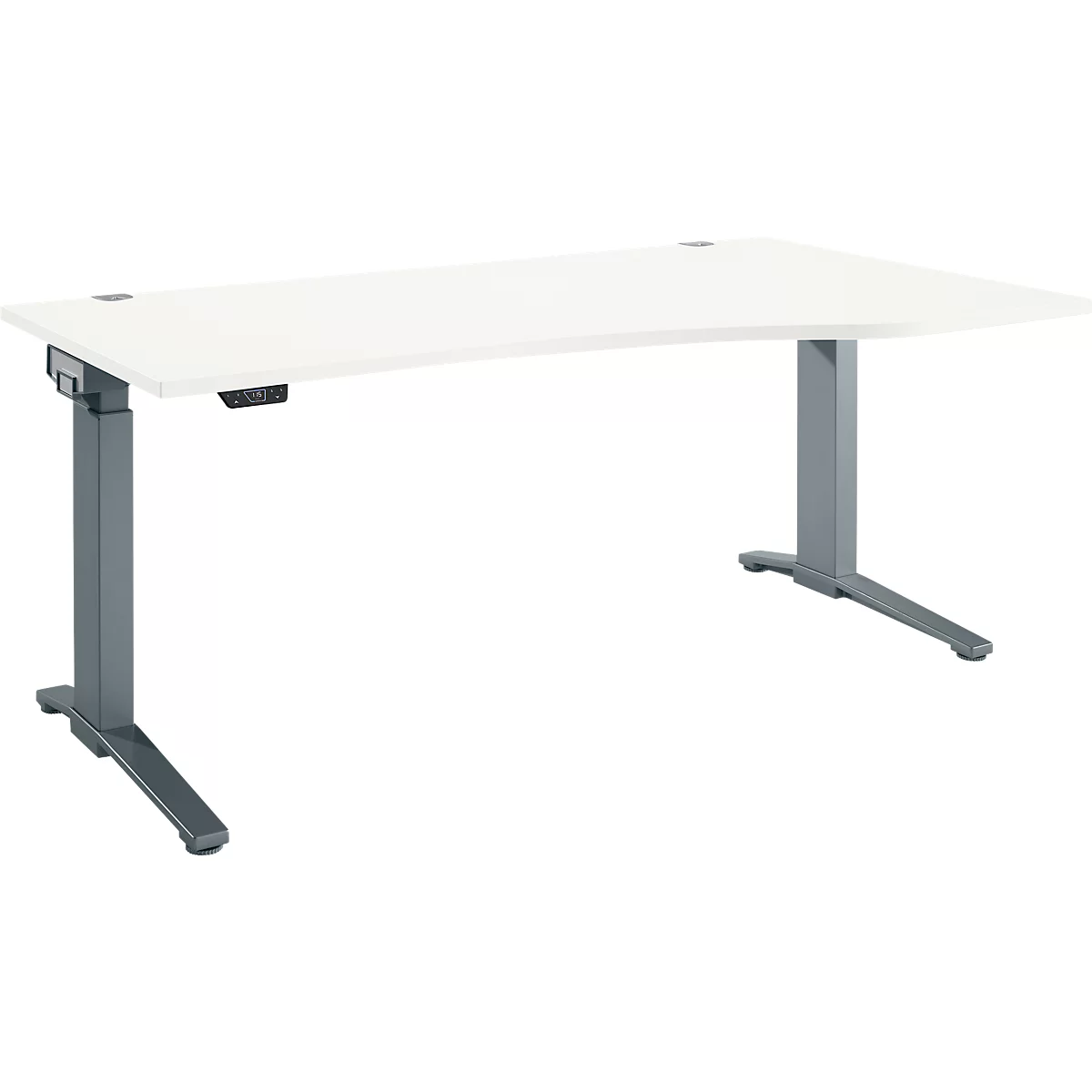 Schäfer Shop Genius Schreibtisch ERGOSTYLE S, elektrisch höhenverstellbar, einstufig, Ansatz rechts, C-Fuß, B 1800 x T 800/1000 x H 715-1182 mm, inkl. Memory Master, weiß/anthrazit