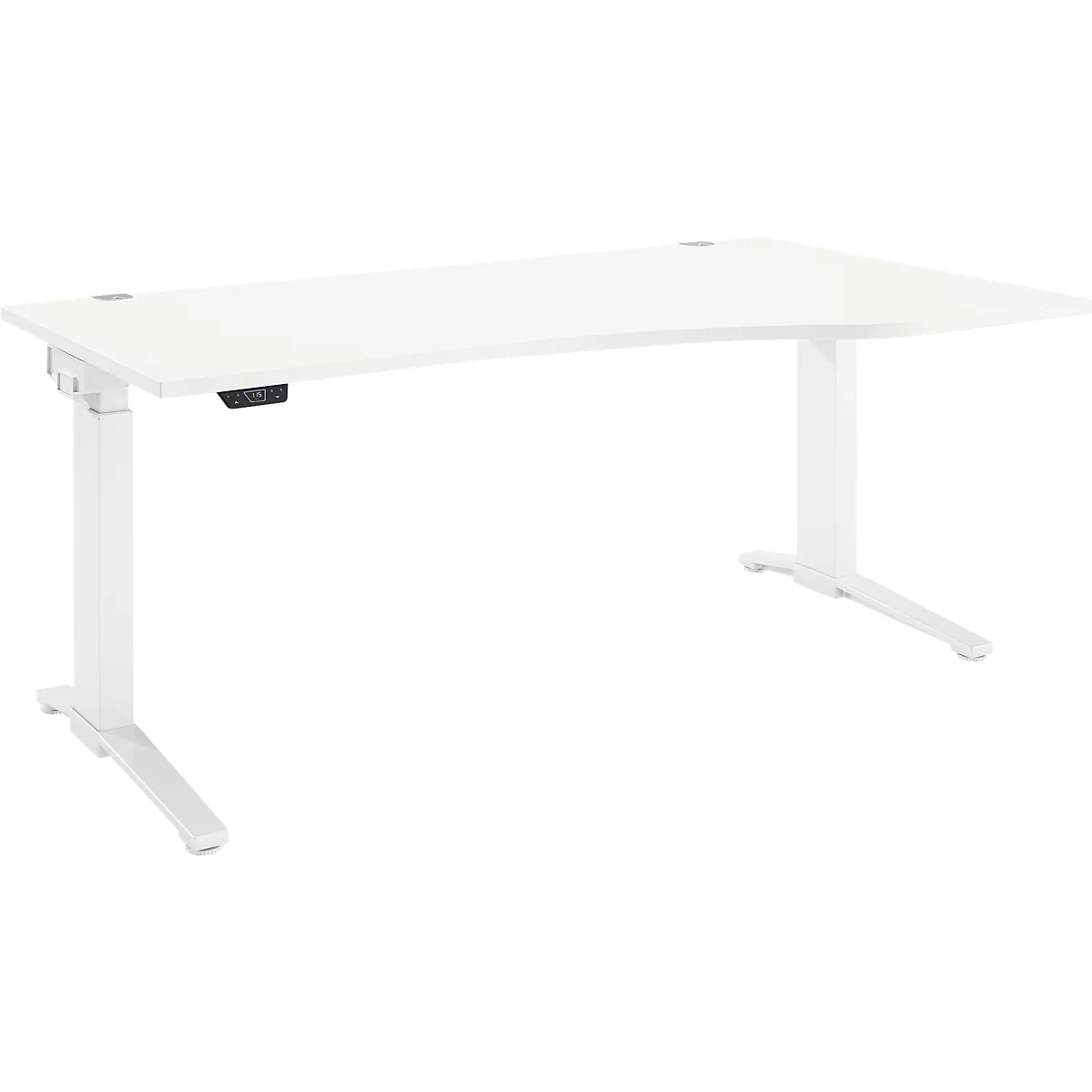 Schäfer Shop Genius Schreibtisch ERGOSTYLE S, elektrisch höhenverstellbar, einstufig, Ansatz rechts, C-Fuß, B 1800 x T 800/1000 x H 715-1182 mm, inkl. Memory Master, weiß/weiß