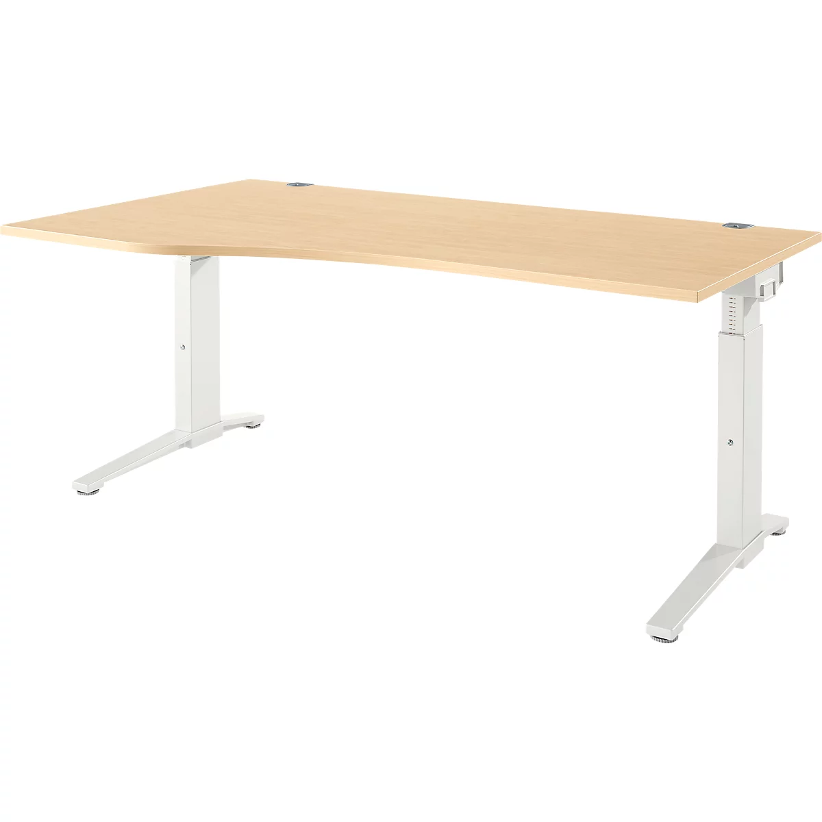 Schäfer Shop Genius Schreibtisch ERGOSTYLE S, manuell höhenverstellbar, Rechteck, C-Fuß, Ansatz links, B 1800 x T 800/1000 x H 675-895 mm, ahorn/weiß