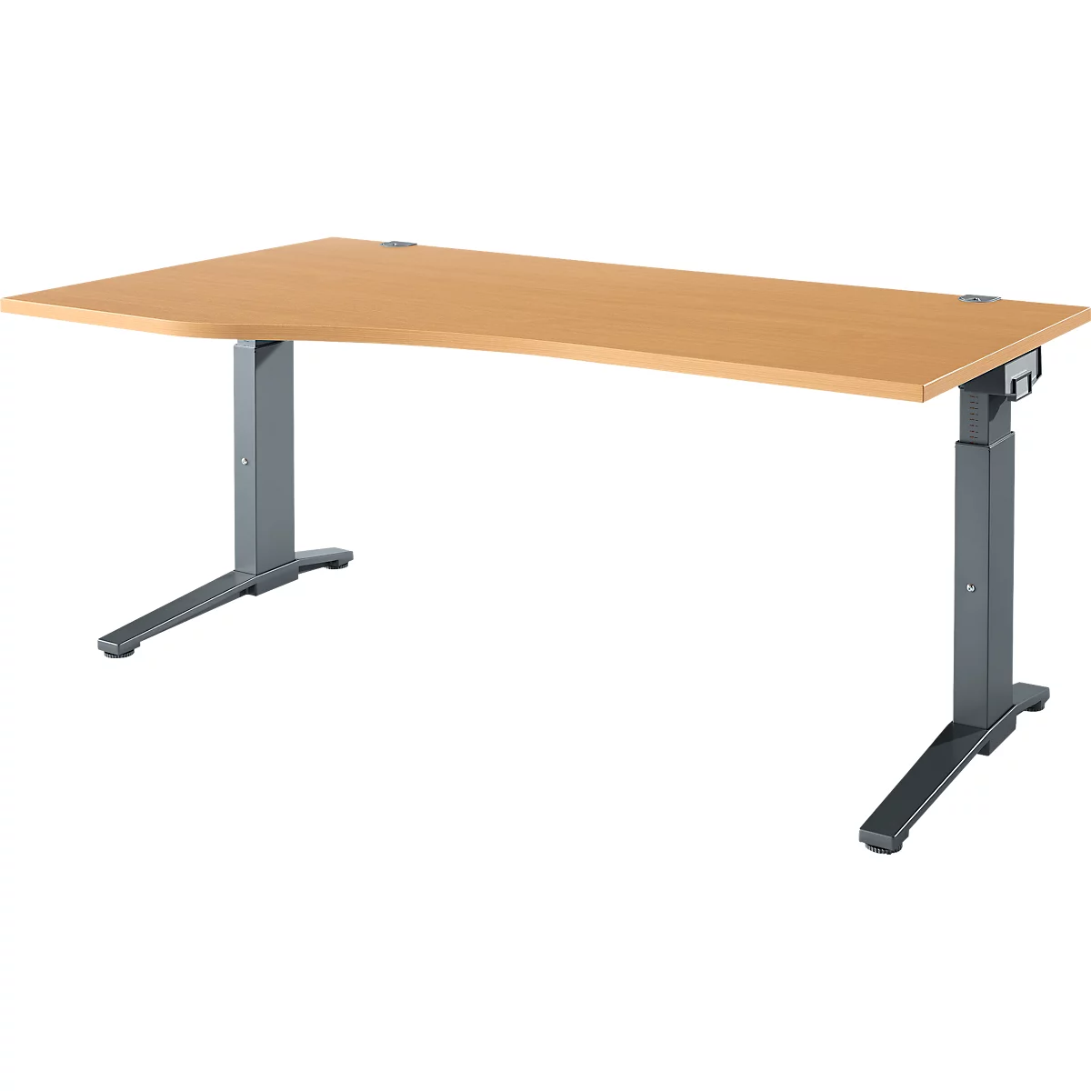 Schäfer Shop Genius Schreibtisch ERGOSTYLE S, manuell höhenverstellbar, Rechteck, C-Fuß, Ansatz links, B 1800 x T 800/1000 x H 675-895 mm, Buche/anthrazit