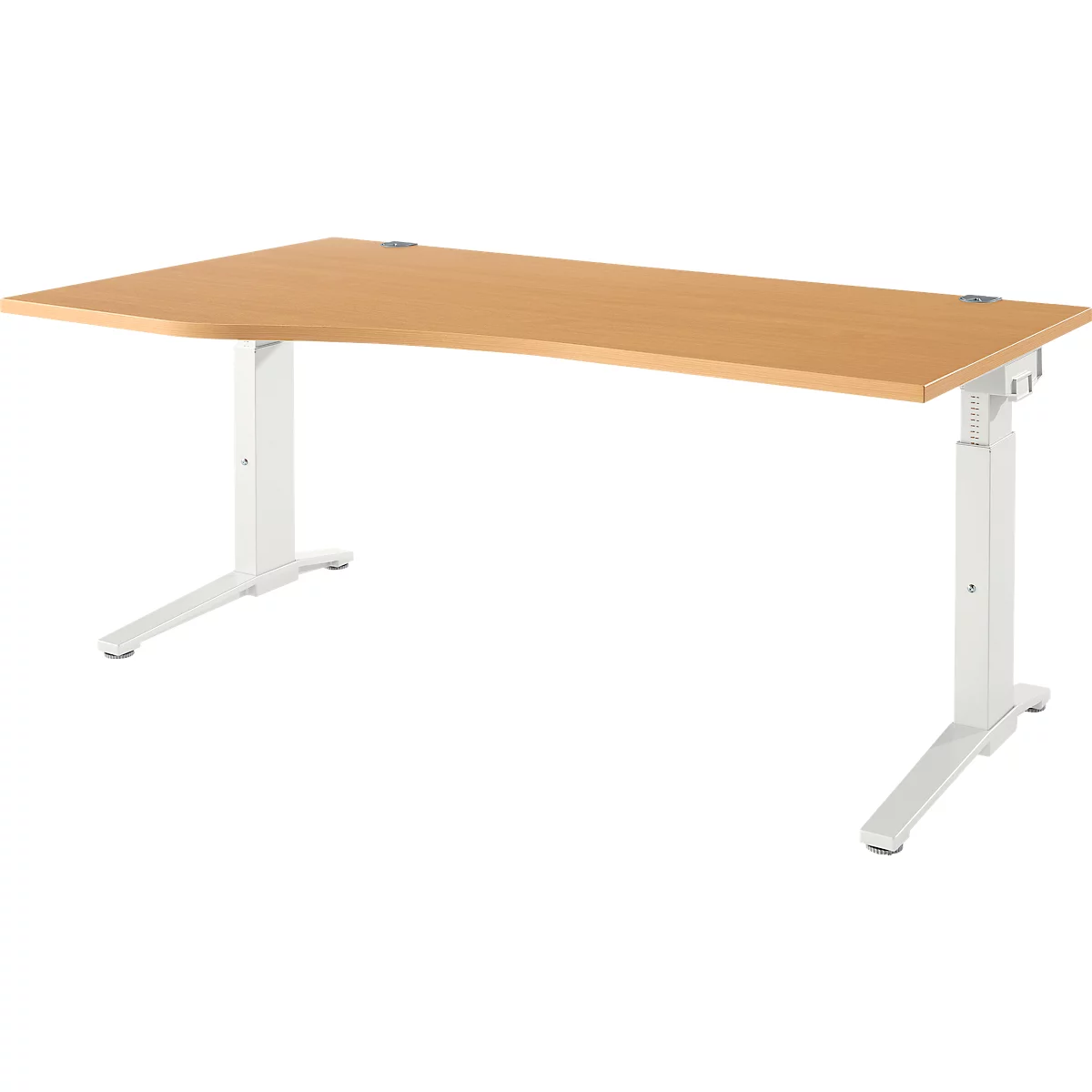 Schäfer Shop Genius Schreibtisch ERGOSTYLE S, manuell höhenverstellbar, Rechteck, C-Fuß, Ansatz links, B 1800 x T 800/1000 x H 675-895 mm, Buche/weiß