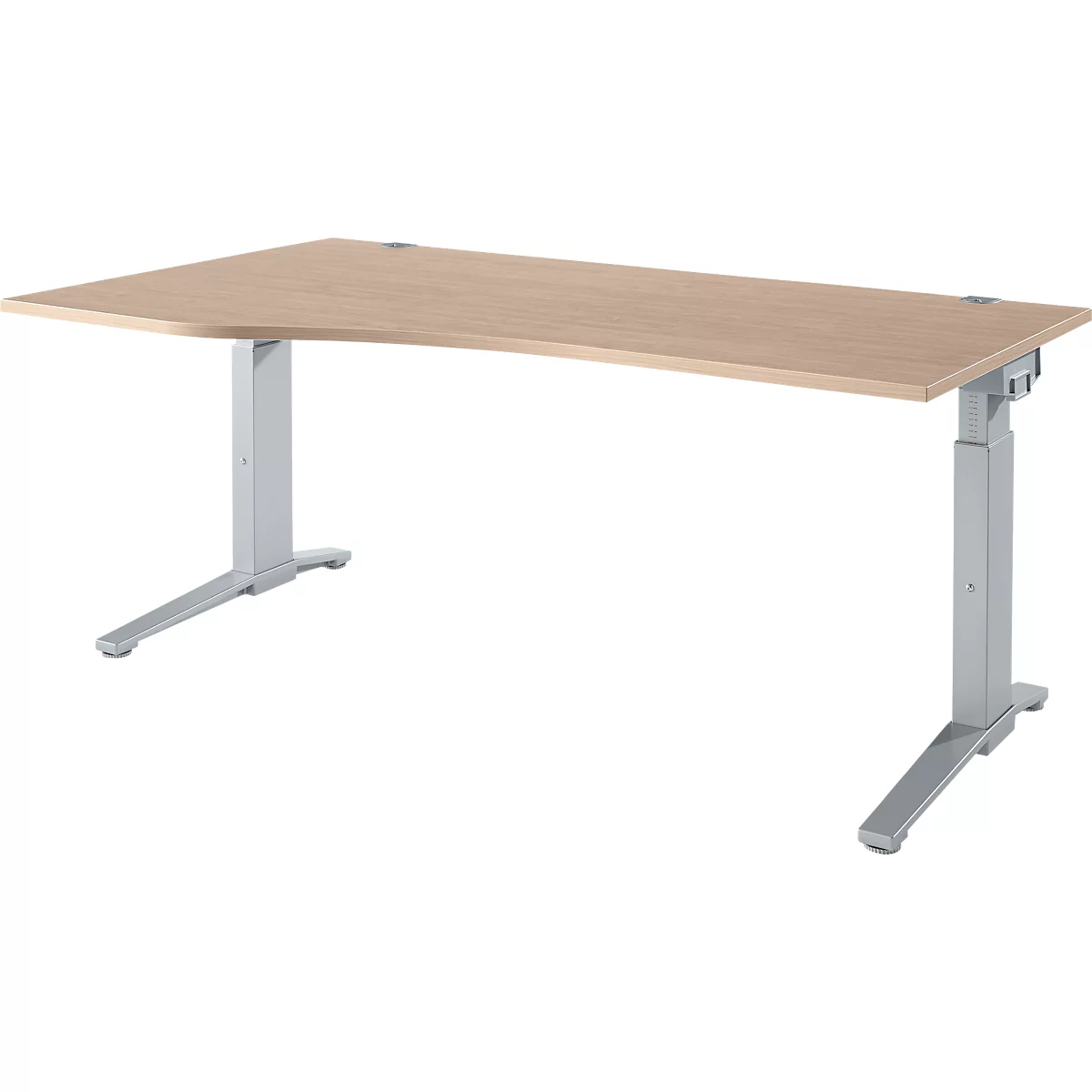 Schäfer Shop Genius Schreibtisch ERGOSTYLE S, manuell höhenverstellbar, Rechteck, C-Fuß, Ansatz links, B 1800 x T 800/1000 x H 675-895 mm, eiche/weißaluminium