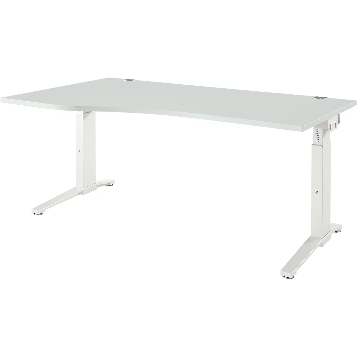 Schäfer Shop Genius Schreibtisch ERGOSTYLE S, manuell höhenverstellbar, Rechteck, C-Fuß, Ansatz links, B 1800 x T 800/1000 x H 675-895 mm, lichtgrau/weiß