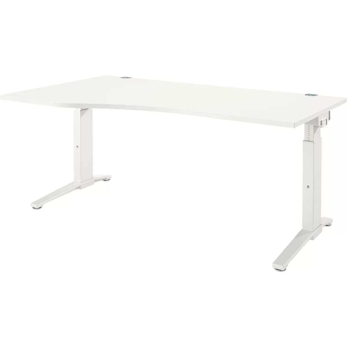 Schäfer Shop Genius Schreibtisch ERGOSTYLE S, manuell höhenverstellbar, Rechteck, C-Fuß, Ansatz links, B 1800 x T 800/1000 x H 675-895 mm, weiß/weiß