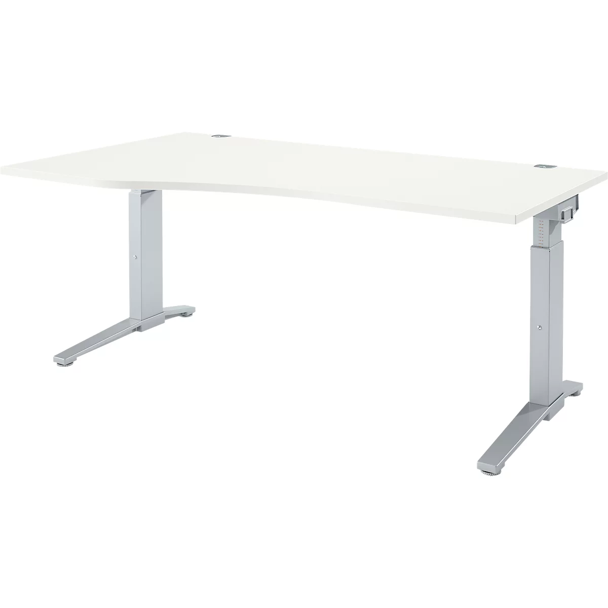 Schäfer Shop Genius Schreibtisch ERGOSTYLE S, manuell höhenverstellbar, Rechteck, C-Fuß, Ansatz links, B 1800 x T 800/1000 x H 675-895 mm, weiß/weißaluminium