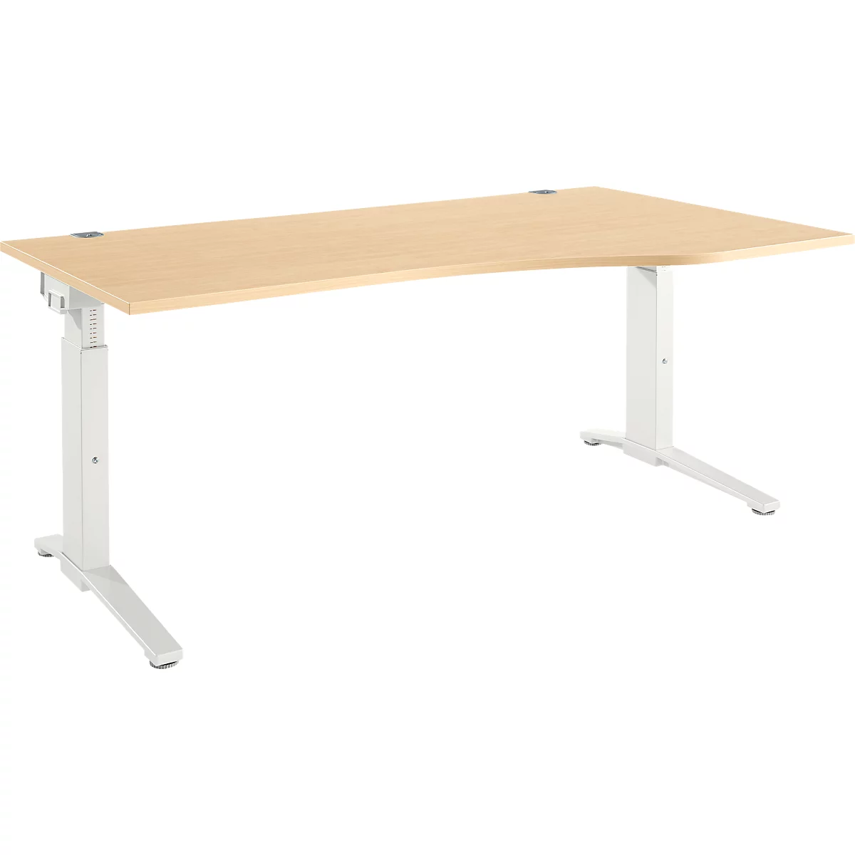 Schäfer Shop Genius Schreibtisch ERGOSTYLE S, manuell höhenverstellbar, Rechteck, C-Fuß, Ansatz rechts, B 1800 x T 800/1000 x H 675-895 mm, ahorn/weiß