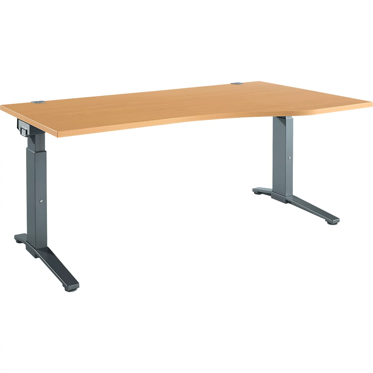 Schäfer Shop Genius Schreibtisch ERGOSTYLE S, manuell höhenverstellbar, Rechteck, C-Fuß, Ansatz rechts, B 1800 x T 800/1000 x H 675-895 mm, Buche/anthrazitgrau