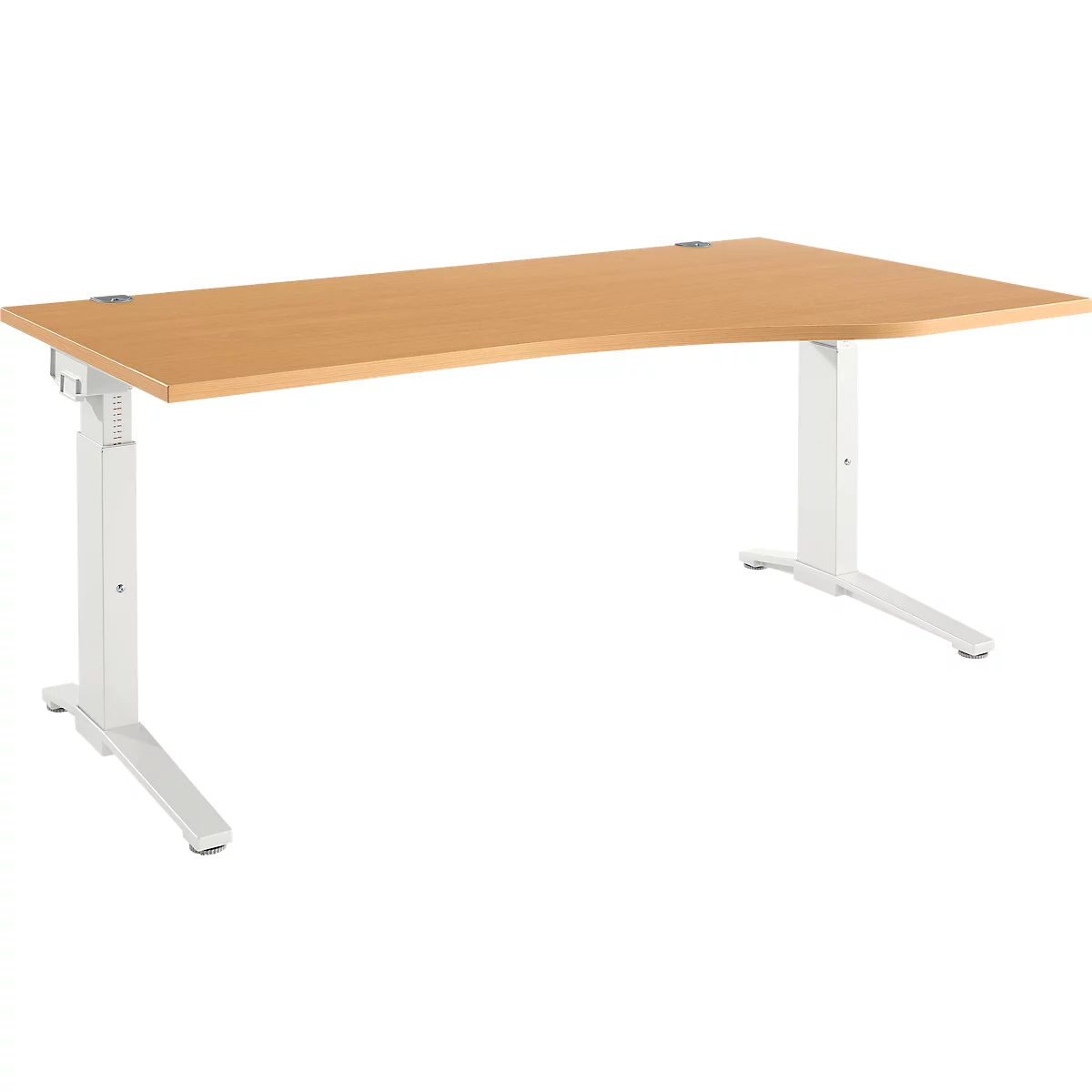 Schäfer Shop Genius Schreibtisch ERGOSTYLE S, manuell höhenverstellbar, Rechteck, C-Fuß, Ansatz rechts, B 1800 x T 800/1000 x H 675-895 mm, Buche/weiß