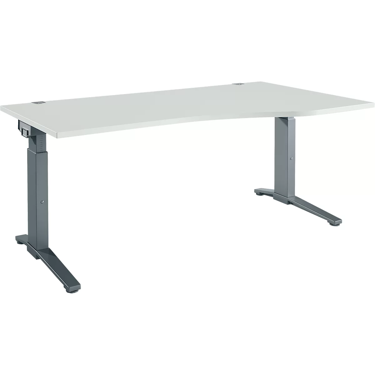 Schäfer Shop Genius Schreibtisch ERGOSTYLE S, manuell höhenverstellbar, Rechteck, C-Fuß, Ansatz rechts, B 1800 x T 800/1000 x H 675-895 mm, lichtgrau/anthrazit