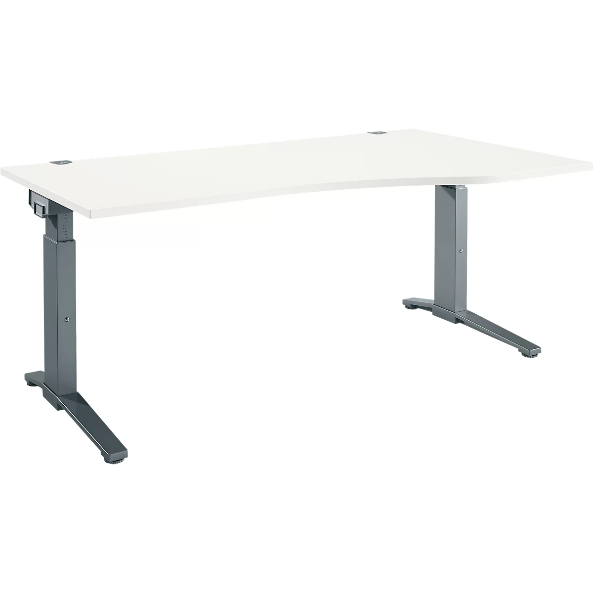 Schäfer Shop Genius Schreibtisch ERGOSTYLE S, manuell höhenverstellbar, Rechteck, C-Fuß, Ansatz rechts, B 1800 x T 800/1000 x H 675-895 mm, weiß/anthrazit