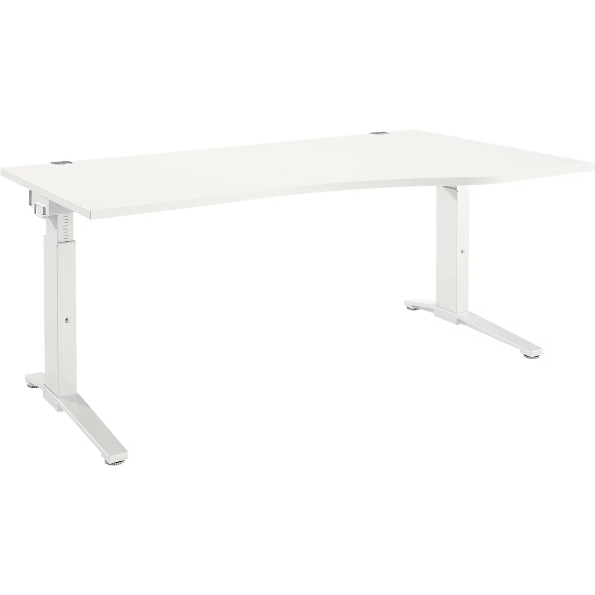 Schäfer Shop Genius Schreibtisch ERGOSTYLE S, manuell höhenverstellbar, Rechteck, C-Fuß, Ansatz rechts, B 1800 x T 800/1000 x H 675-895 mm, weiß/weiß