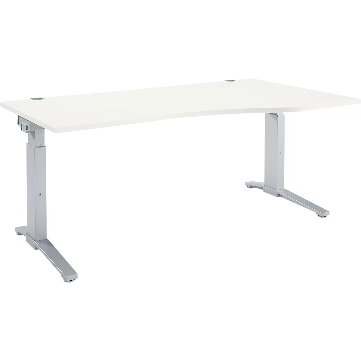 Schäfer Shop Genius Schreibtisch ERGOSTYLE S, manuell höhenverstellbar, Rechteck, C-Fuß, Ansatz rechts, B 1800 x T 800/1000 x H 675-895 mm, weiß/weißaluminium