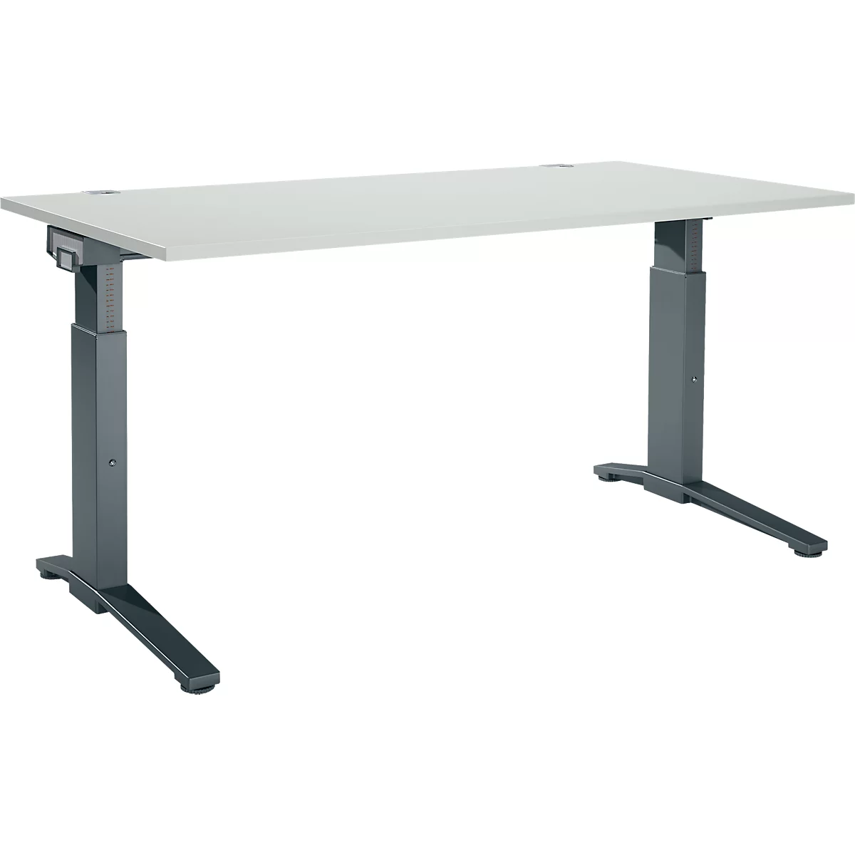 Schäfer Shop Genius Schreibtisch ERGOSTYLE S, manuell höhenverstellbar, Rechteck, C-Fuß, B 1600 x T 800 x H 675-895 mm, lichtgrau/anthrazit