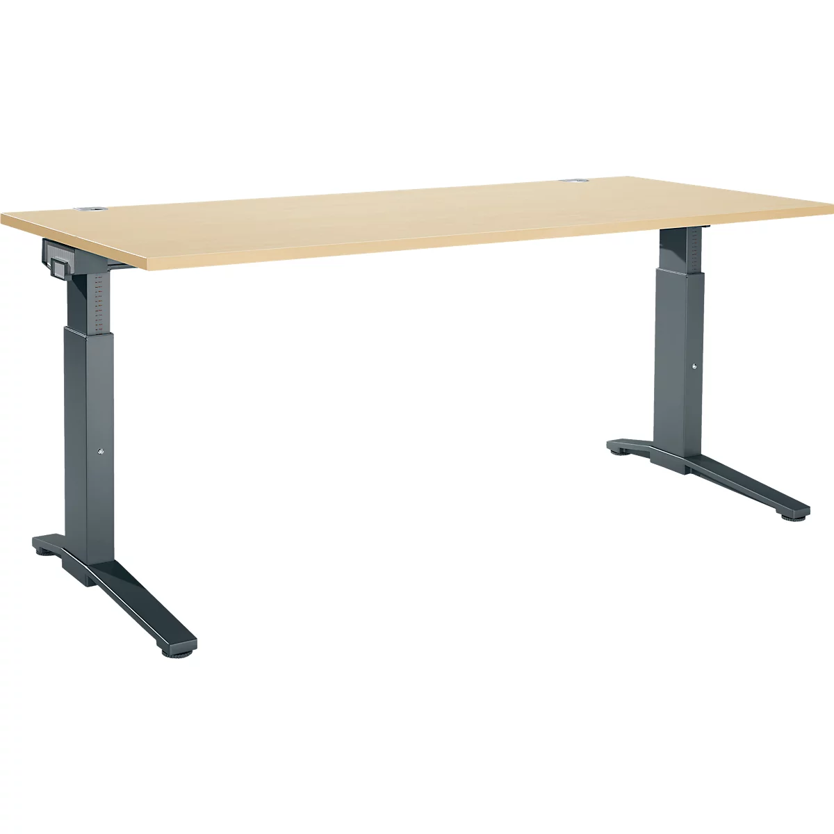 Schäfer Shop Genius Schreibtisch ERGOSTYLE S, manuell höhenverstellbar, Rechteck, C-Fuß, B 1800 x T 800 x H 675-895 mm, ahorn/anthrazit