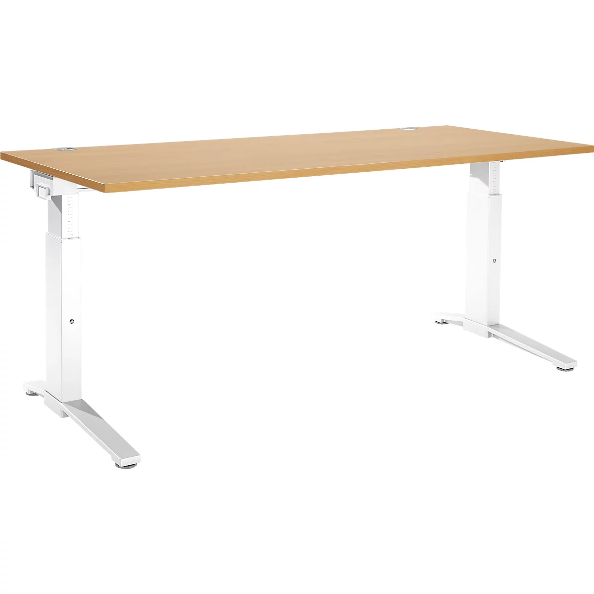 Schäfer Shop Genius Schreibtisch ERGOSTYLE S, manuell höhenverstellbar, Rechteck, C-Fuß, B 1800 x T 800 x H 675-895 mm, Buche/weiß