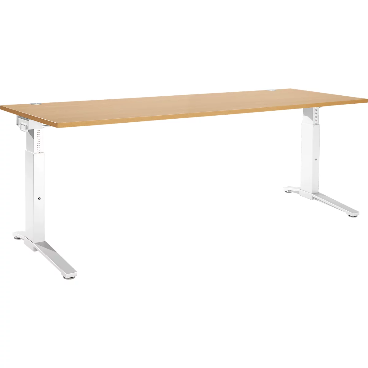 Schäfer Shop Genius Schreibtisch ERGOSTYLE S, manuell höhenverstellbar, Rechteck, C-Fuß, B 2000 x T 800 x H 675-895 mm, Buche/weiß