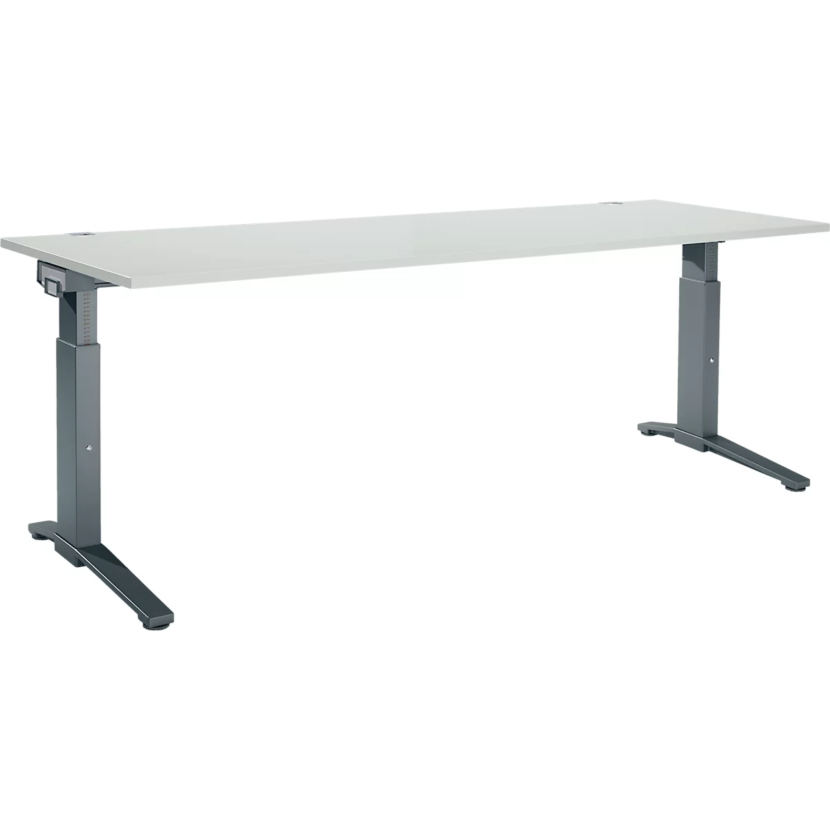 Schäfer Shop Genius Schreibtisch ERGOSTYLE S, manuell höhenverstellbar, Rechteck, C-Fuß, B 2000 x T 800 x H 675-895 mm, lichtgrau/anthrazit